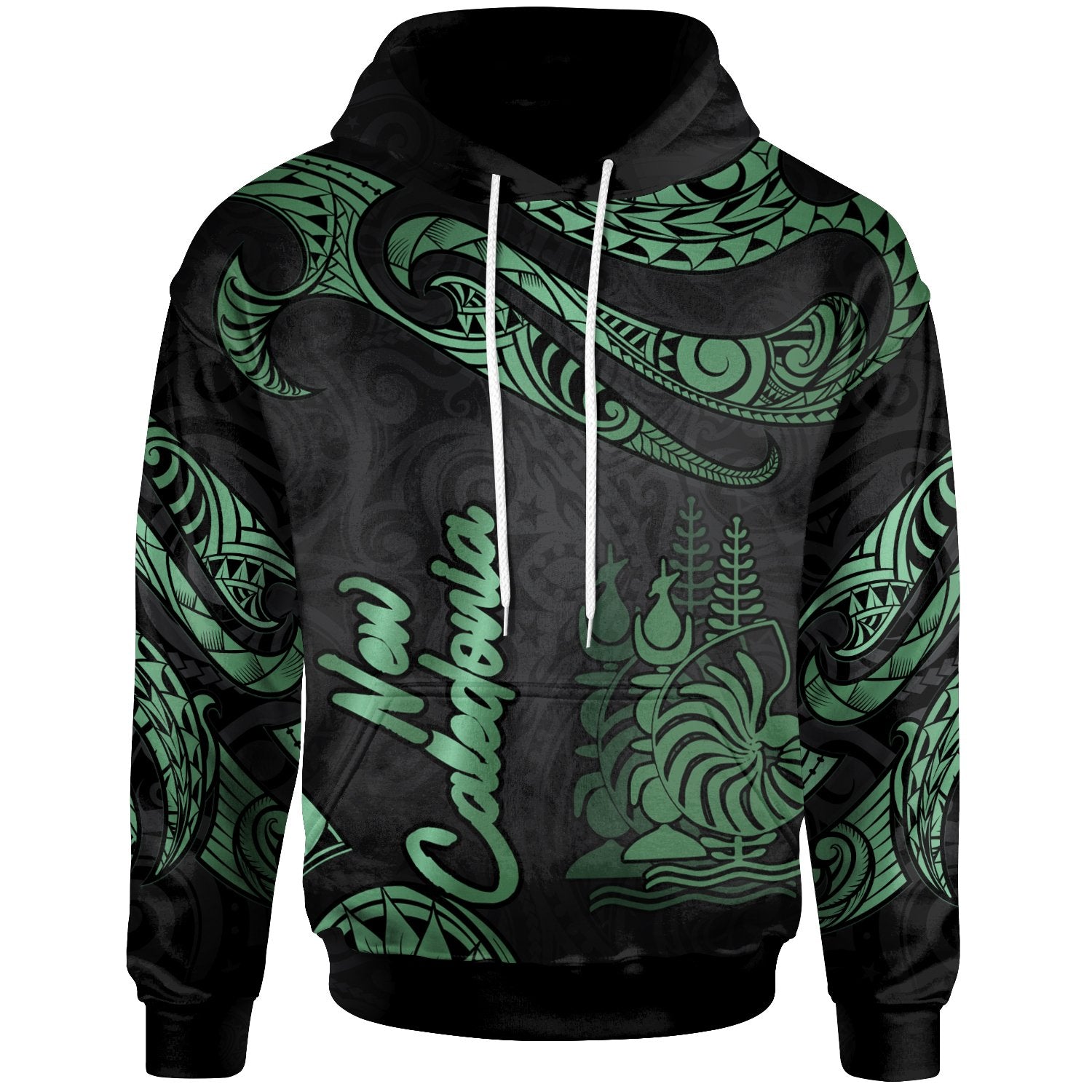 New Caledonia Hoodie Polynesian Tattoo Green Version Unisex Green - Polynesian Pride