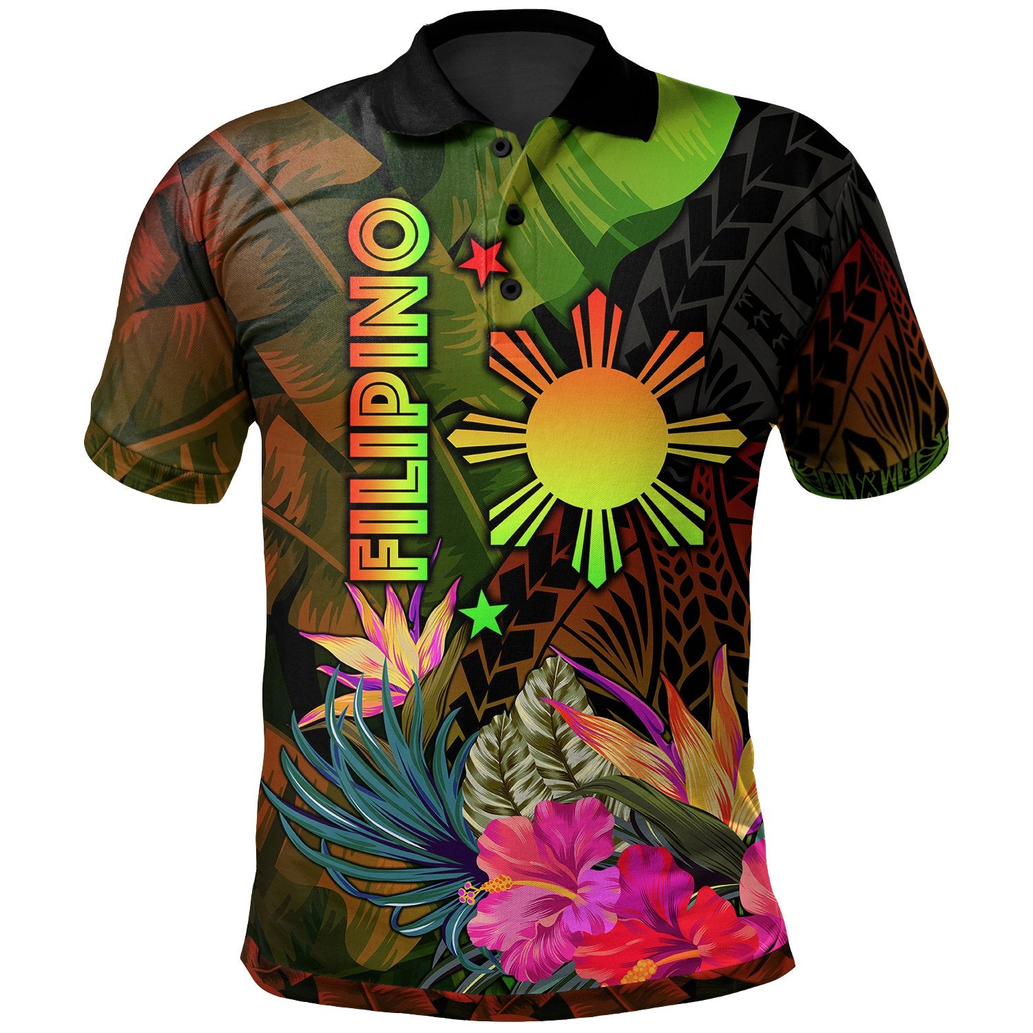 The Philippines Polynesian Polo Shirt Hibiscus and Banana Leaves Unisex Reggae - Polynesian Pride