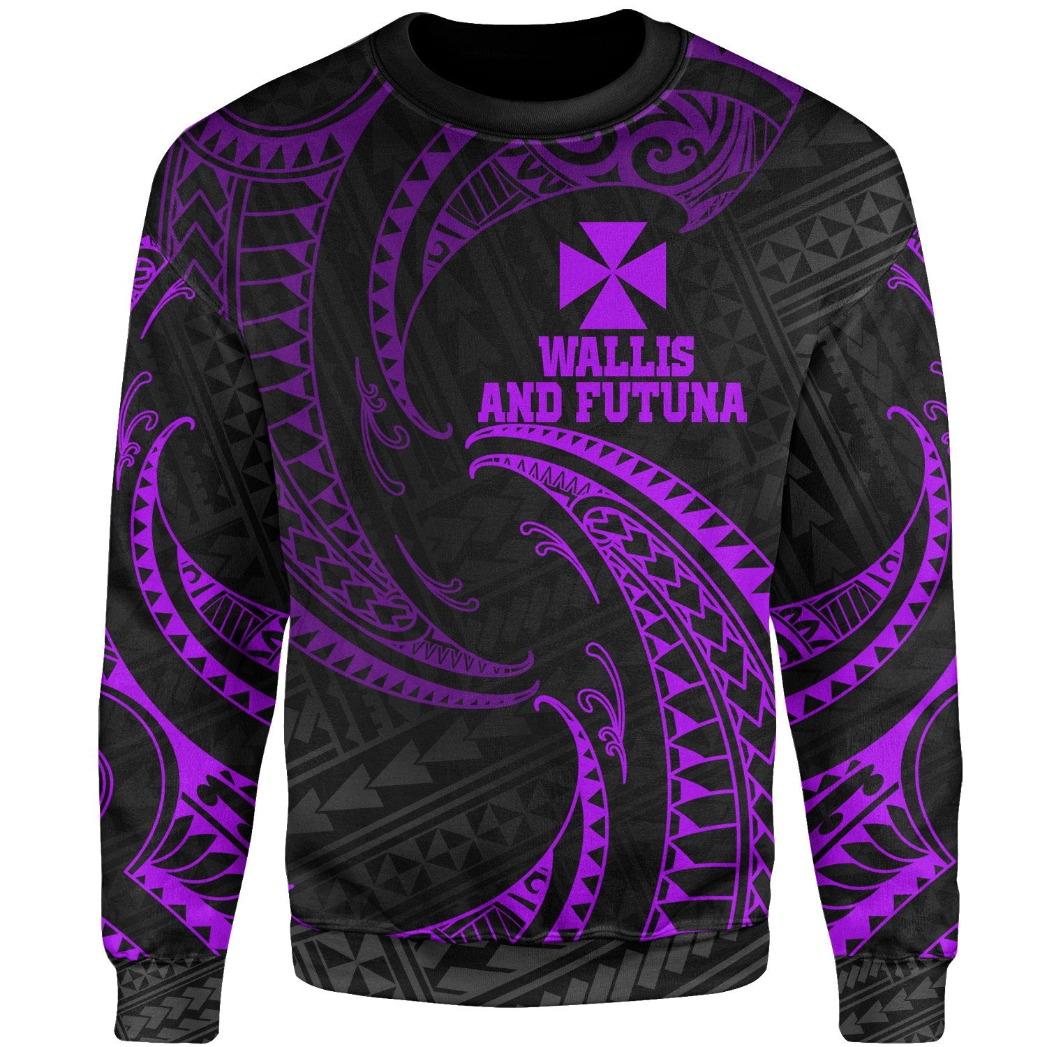 Wallis And Futuna Polynesian Sweater - Purple Tribal Wave Unisex Purple - Polynesian Pride