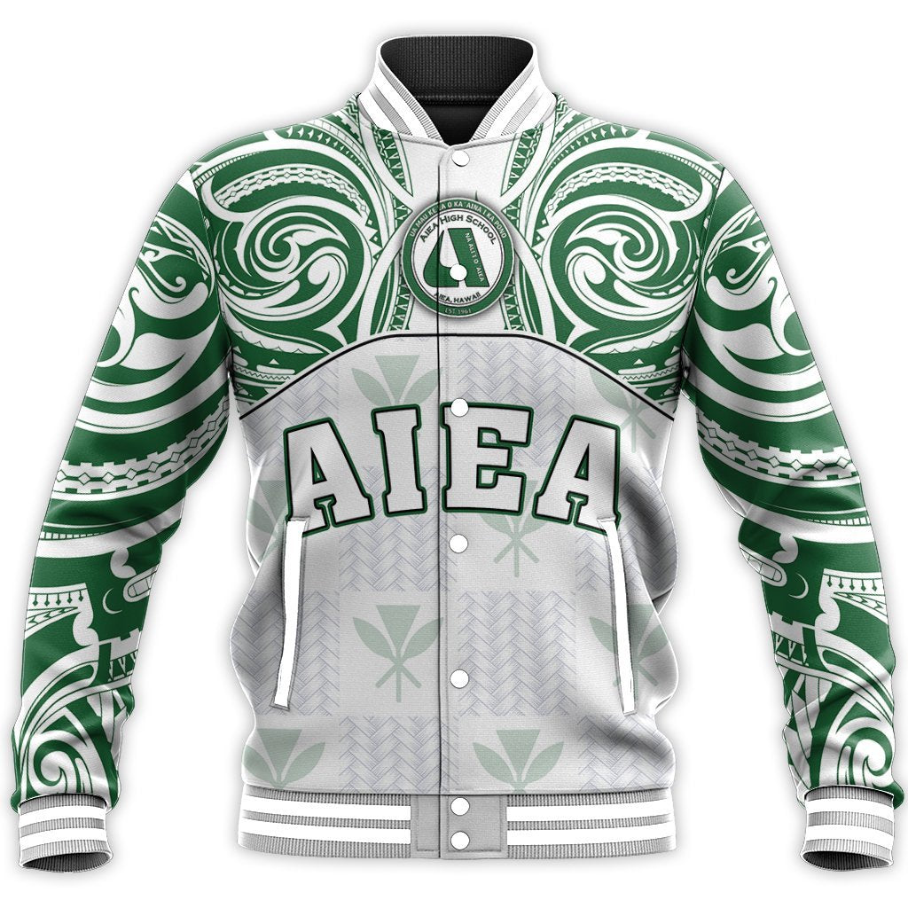 Hawaii Baseball Jacket - Kanaka Aiea High School Baseball Jacket Demodern Style AH Unisex White - Polynesian Pride