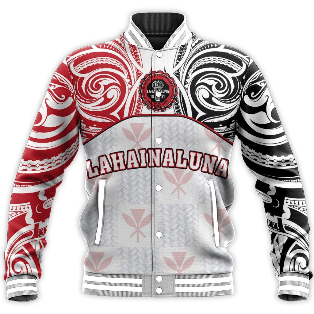 Hawaii Baseball Jacket - Kanaka Lahainaluna High School Baseball Jacket Demodern Style AH Unisex White - Polynesian Pride