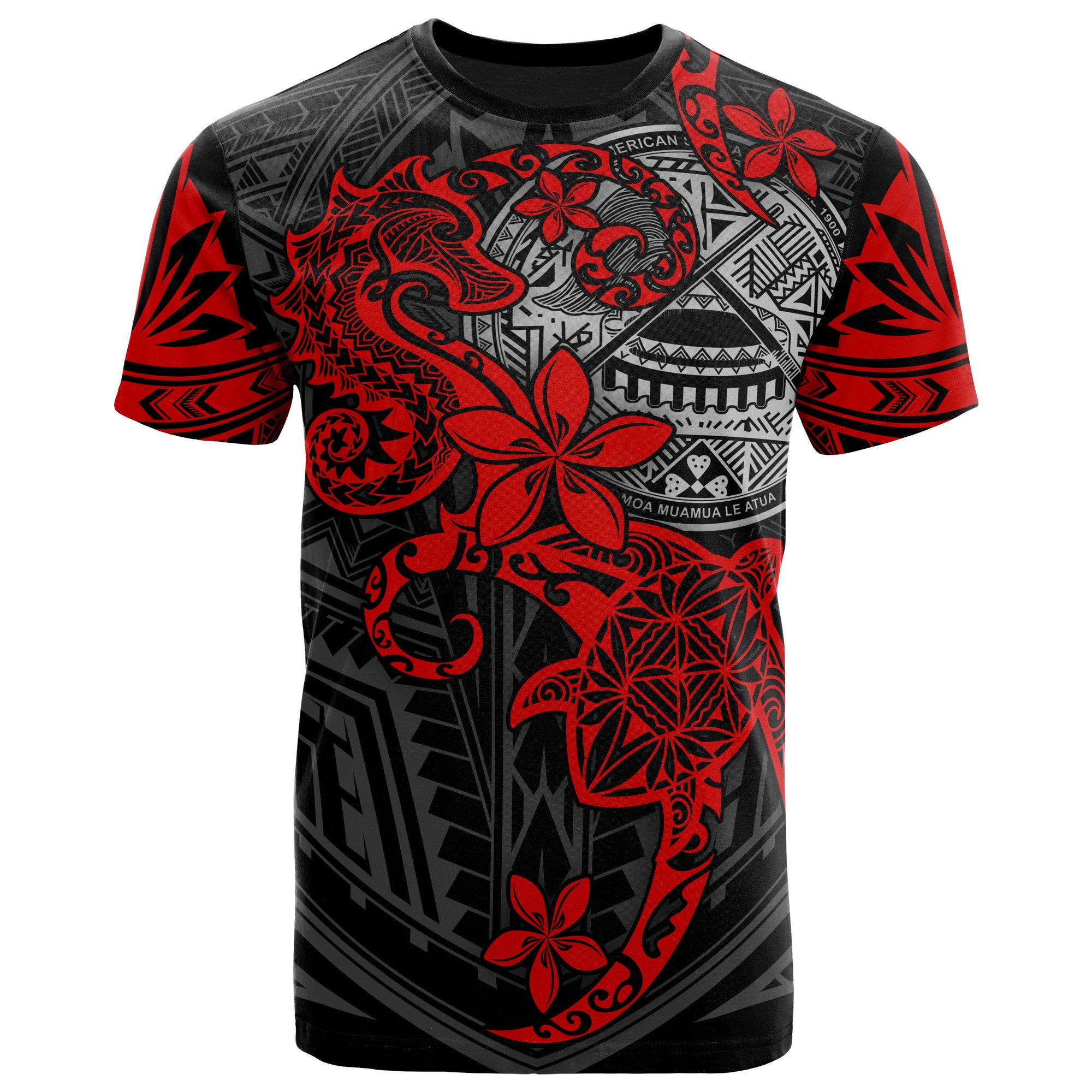 American Samoa Polynesian T Shirt Red Seahorse Turtle Unisex RED - Polynesian Pride