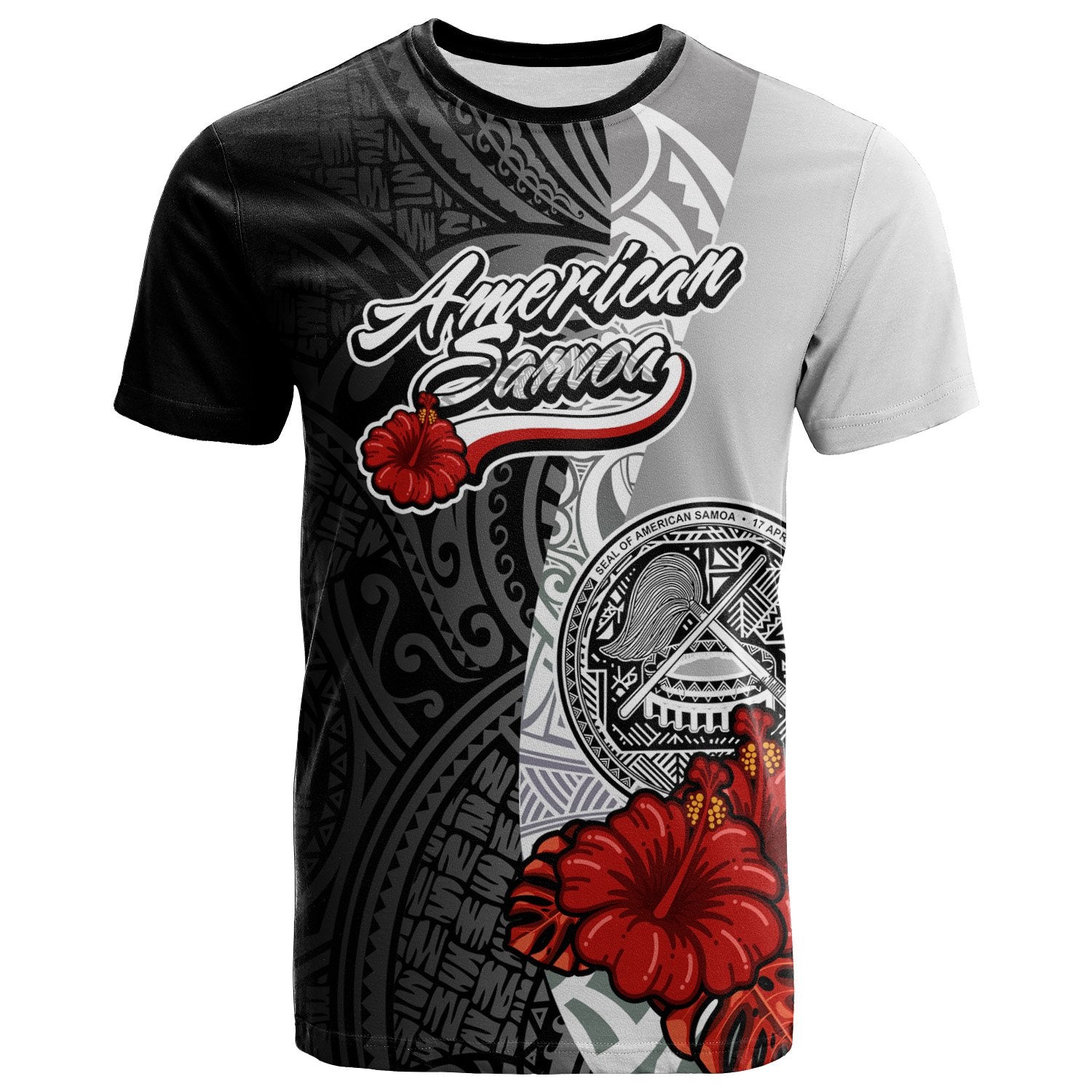 American Samoa Polynesian T Shirt Arm With Hibiscus White Unisex Art - Polynesian Pride