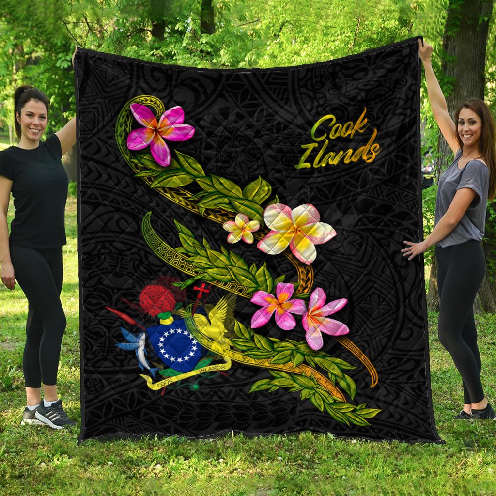 Cook Islands Polynesian Quilt - Plumeria Tribal Black - Polynesian Pride