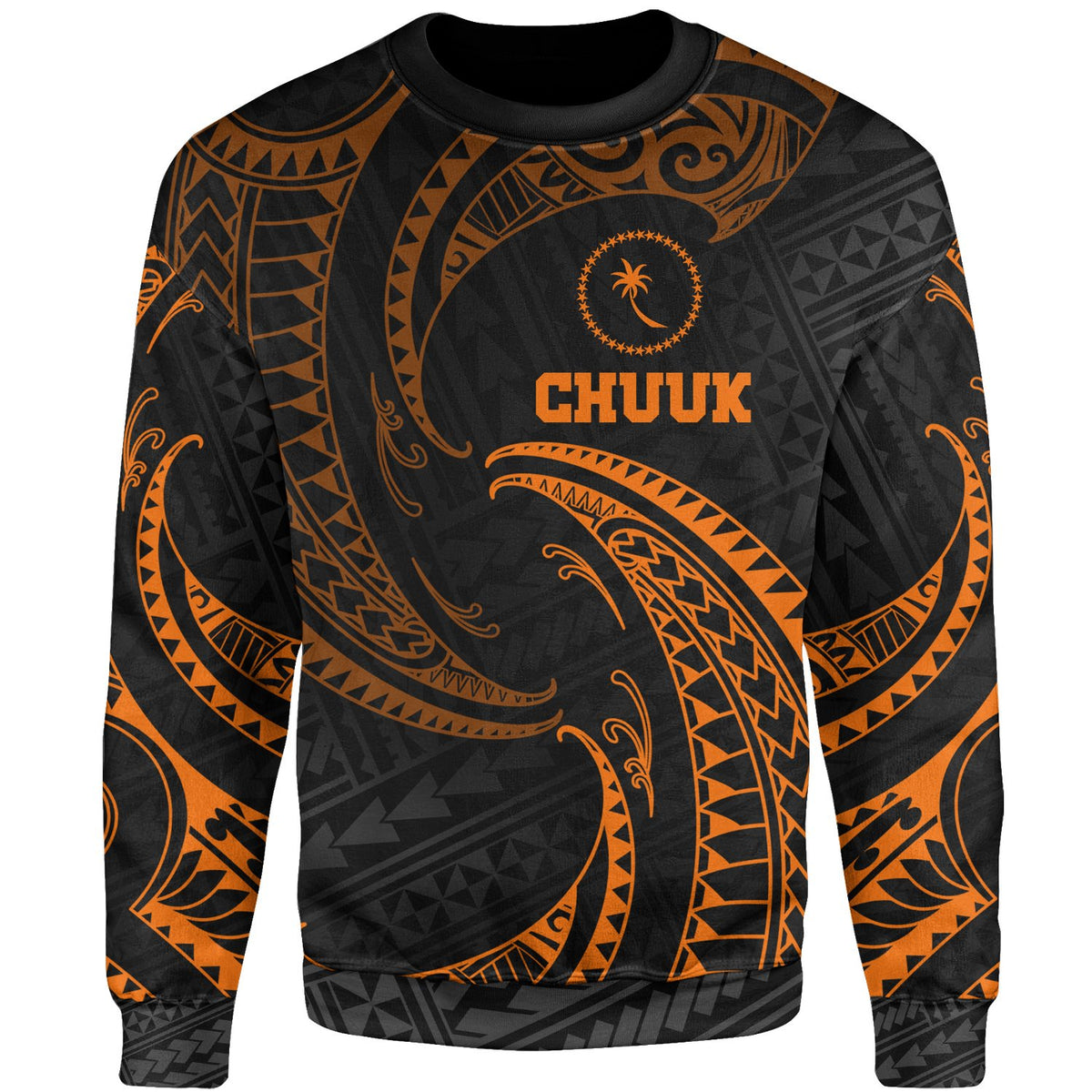 Chuuk Polynesian Sweater - Orange Tribal Wave Unisex Orange - Polynesian Pride