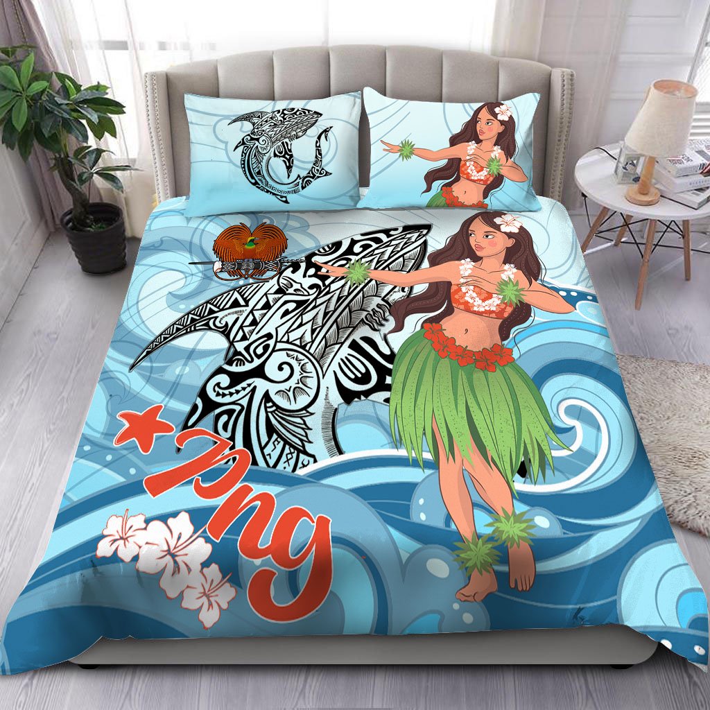 Papua New Guinea Bedding Set - Polynesian Girls With Shark Blue - Polynesian Pride