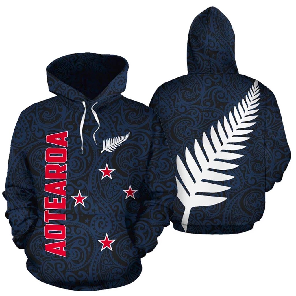 Aotearoa Maori Hoodie Silver Fern Unisex Black - Polynesian Pride