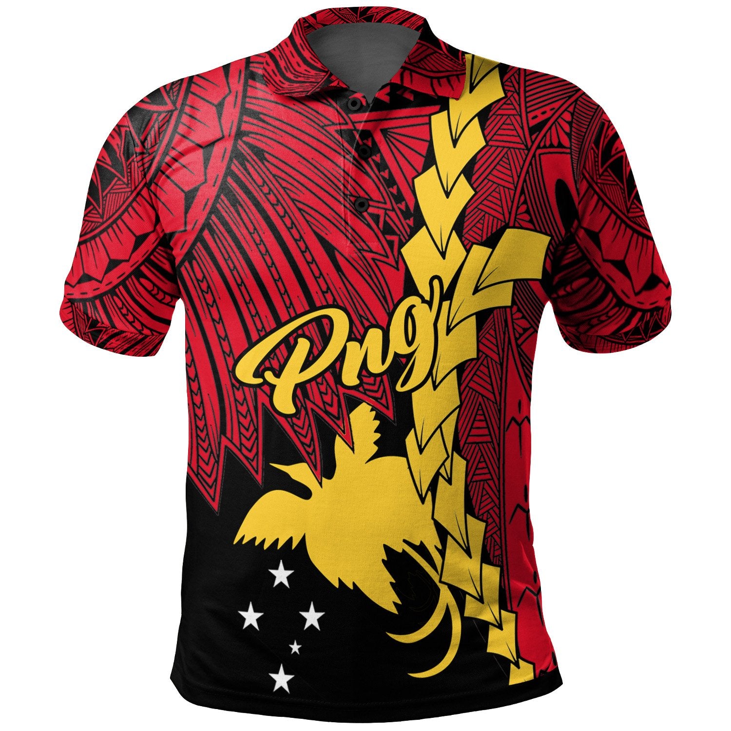 Papua New Guinea Polynesian Polo Shirt Tribal Wave Tattoo Flag Color Unisex Red - Polynesian Pride