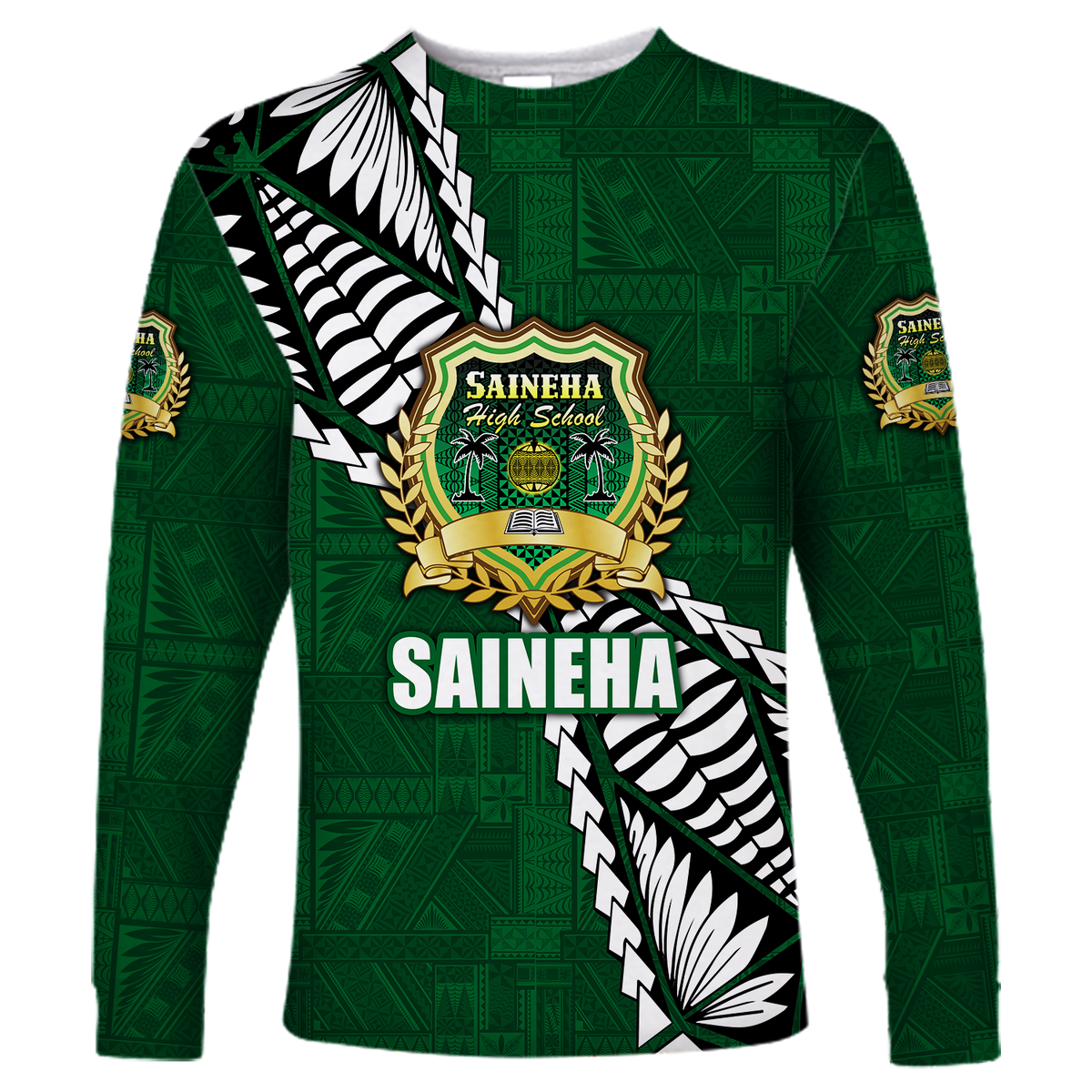 Tonga Saineha High School Tongan Patterns Long Sleeve Shirt Unisex Green - Polynesian Pride