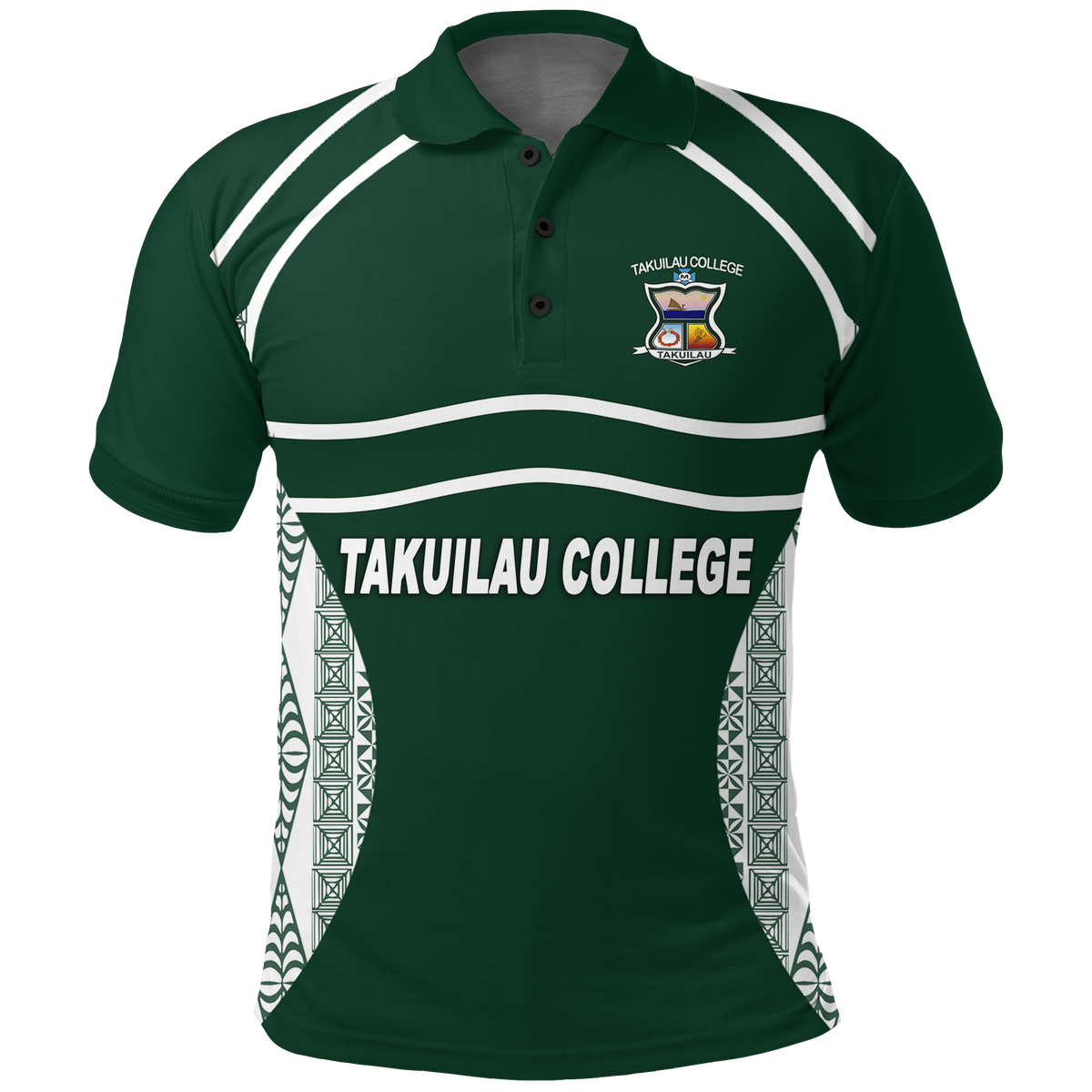 Takuilau College Tongan Patterns Polo Shirt LT12 Unisex Green - Polynesian Pride