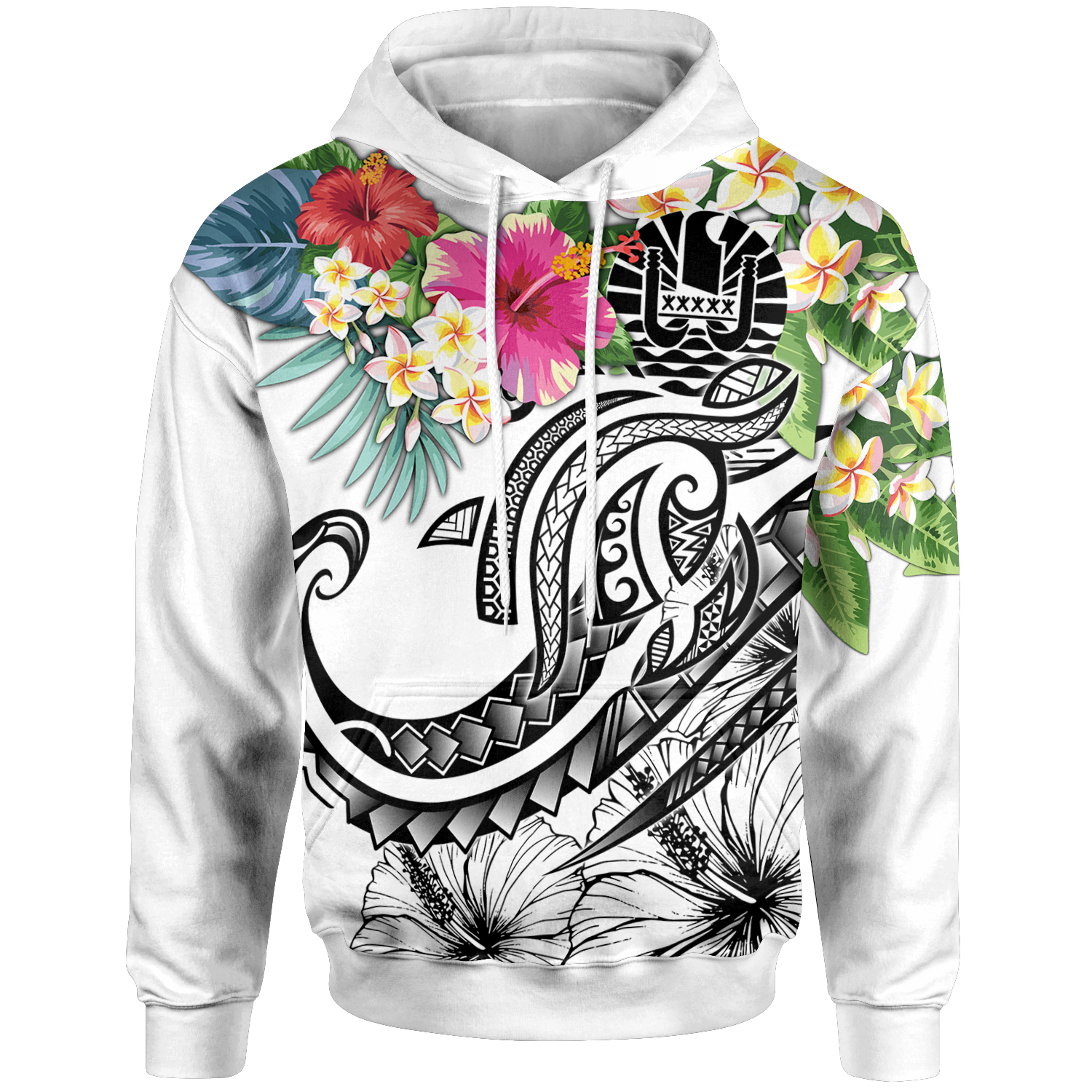 Tahiti Polynesian Hoodie Summer Plumeria (White) Unisex White - Polynesian Pride