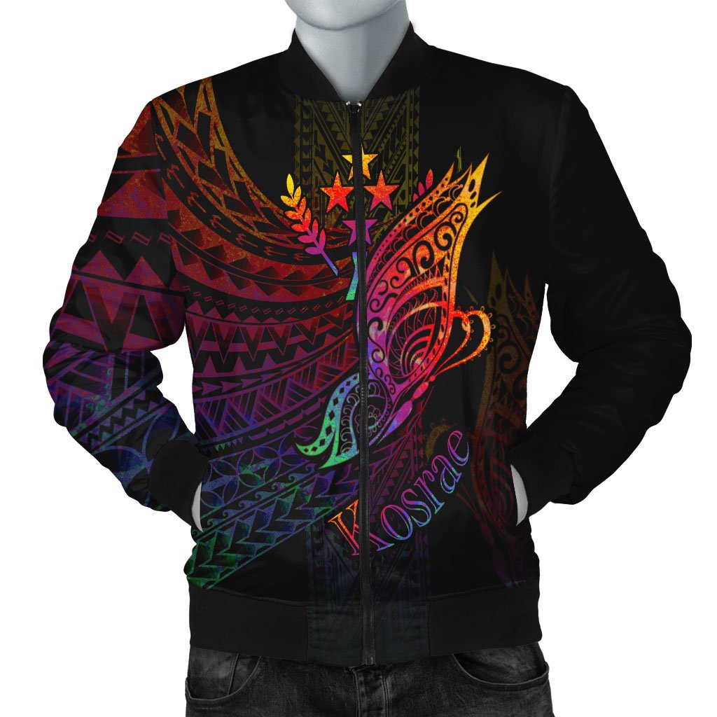 Kosrae State Men's Bomber Jacket - Butterfly Polynesian Style Black - Polynesian Pride