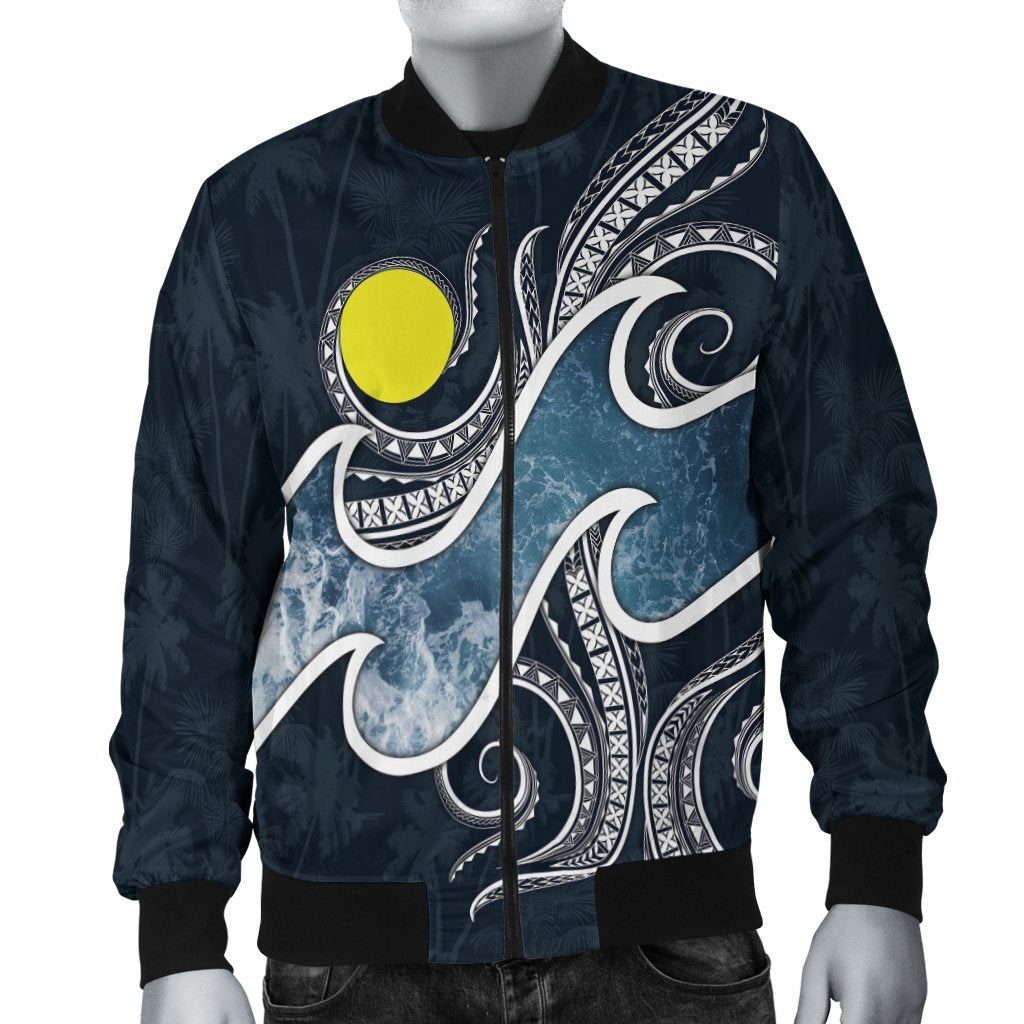 Palau Polynesian Men's Bomber Jacket - Ocean Style Blue - Polynesian Pride