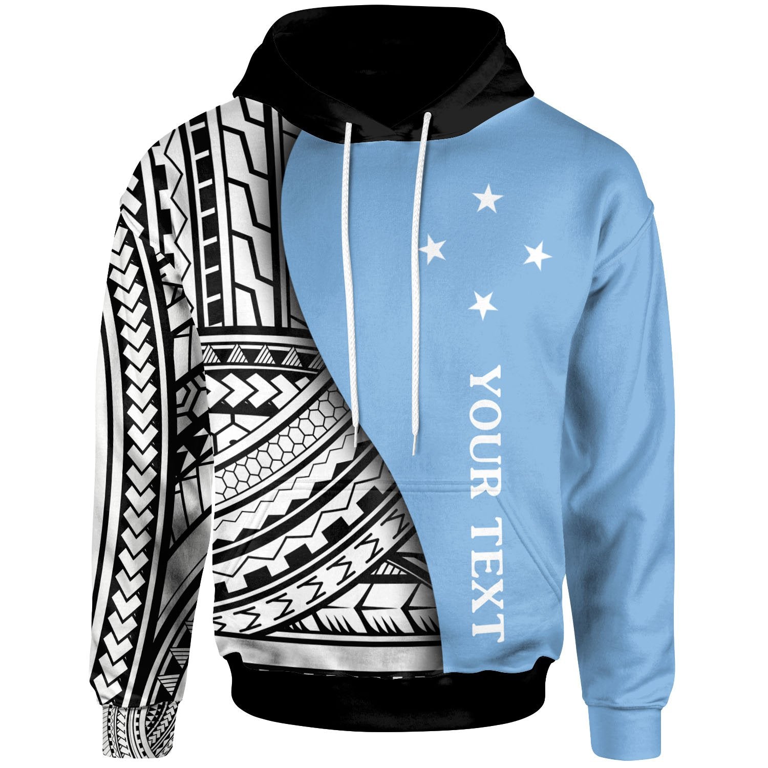 Federated States of Micronesia Custom Hoodie Coat of Arm and Polynesian Patterns Unisex Blue - Polynesian Pride