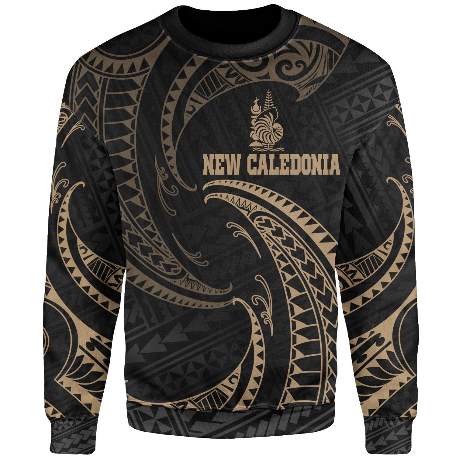 New Caledonia Polynesian Sweater - Gold Tribal Wave Unisex Gold - Polynesian Pride