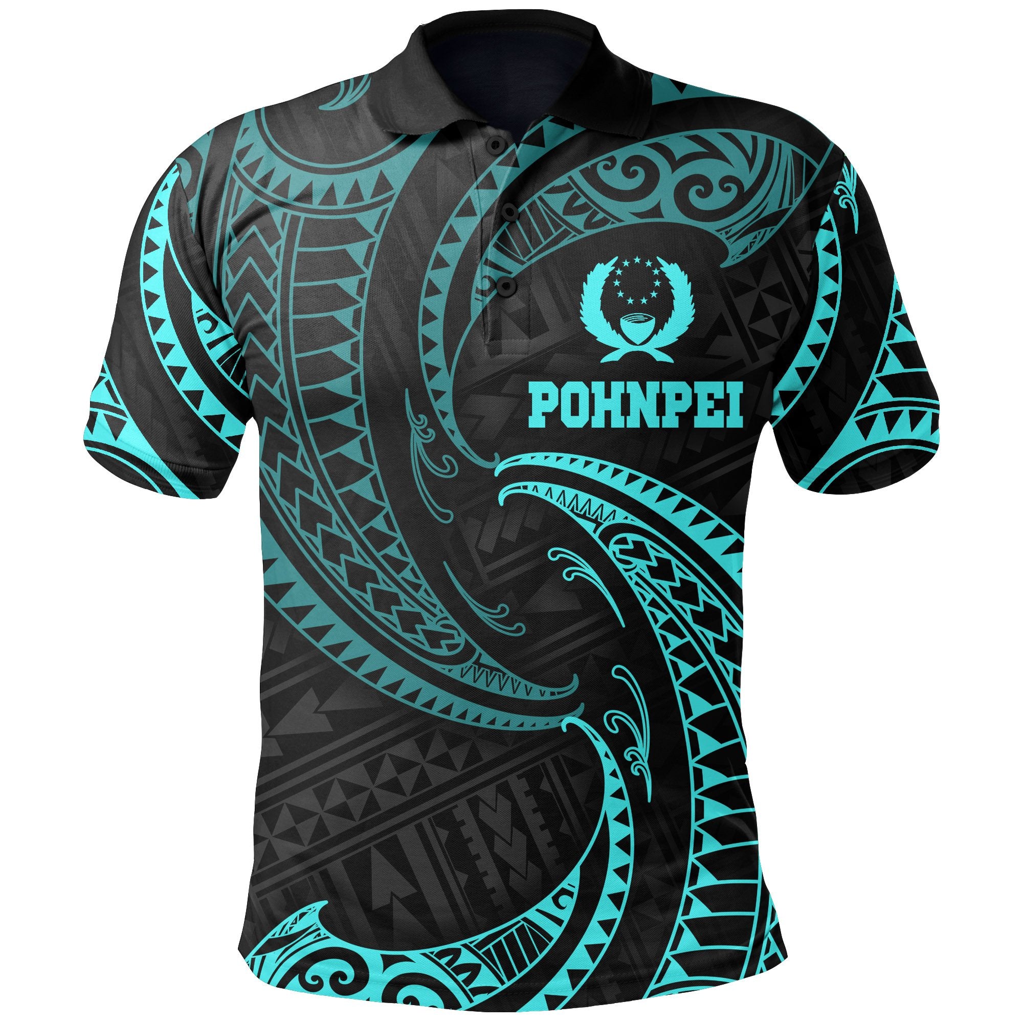 Pohnpei Micronesia Polo Shirt Neon Blue Tribal Wave Unisex Blue - Polynesian Pride