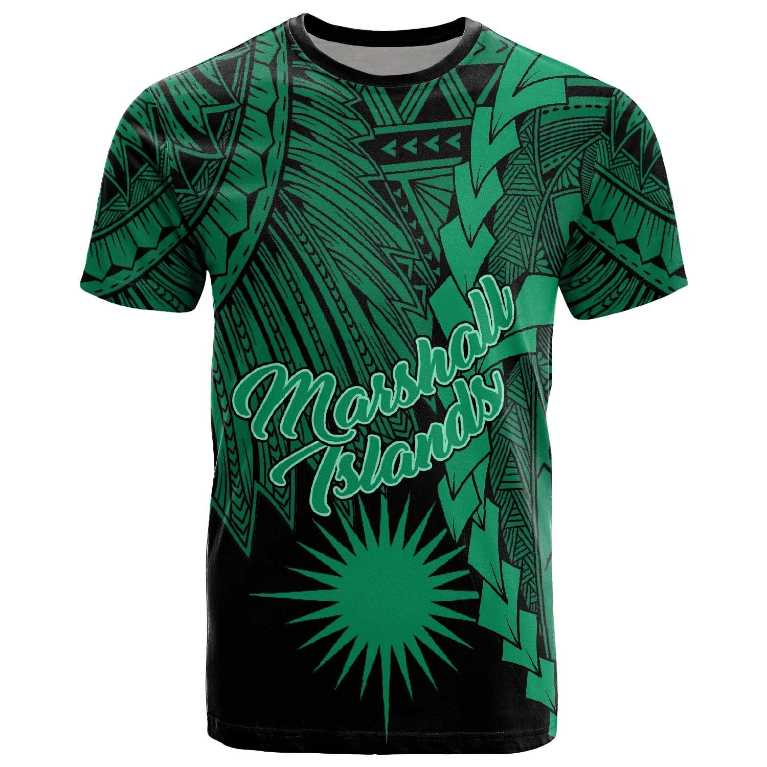 Marshall Islands Polynesian T Shirt Tribal Wave Tattoo Green Unisex Green - Polynesian Pride