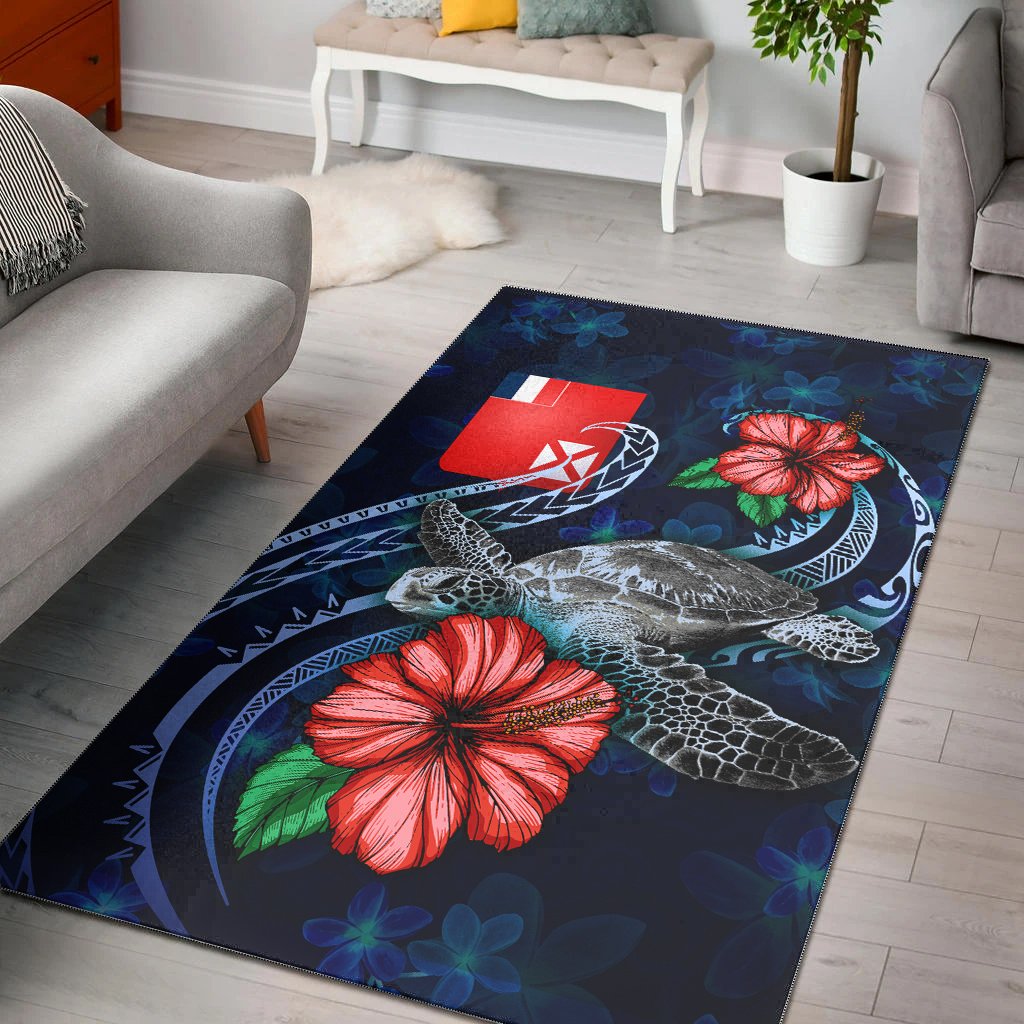 Wallis and Futuna Polynesian Area Rug - Blue Turtle Hibiscus Blue - Polynesian Pride