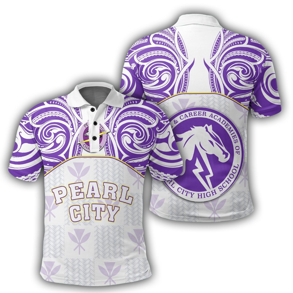 Hawaii Polo Shirt Kanaka Pearl City High School Polo Shirt Demodern Style Unisex White - Polynesian Pride