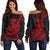 Hawaii Humpback Whale With Hibiscus Tribal Red Women Off Shoulder Sweater - LT12 Red - Polynesian Pride