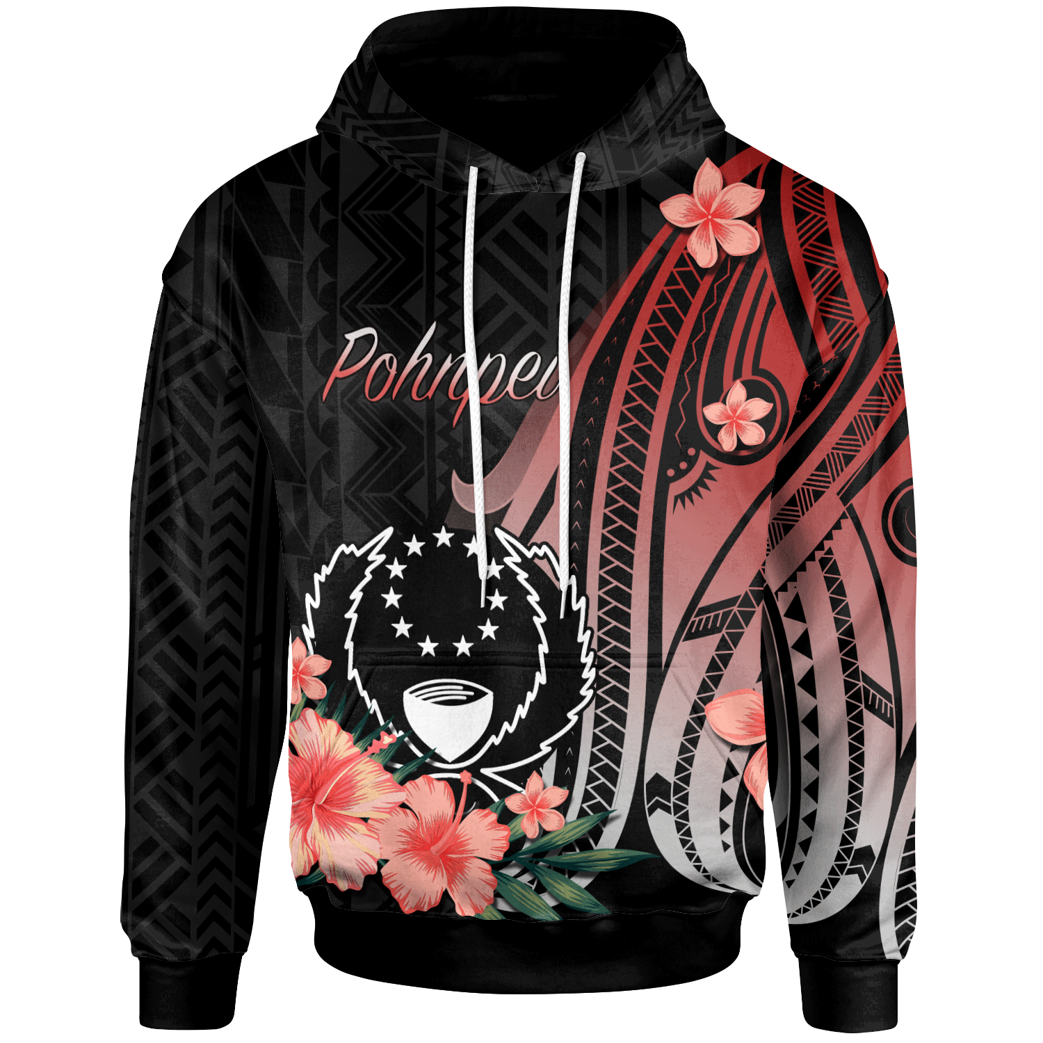 Pohnpei Hoodie Red Polynesian Hibiscus Pattern Style Unisex Red - Polynesian Pride