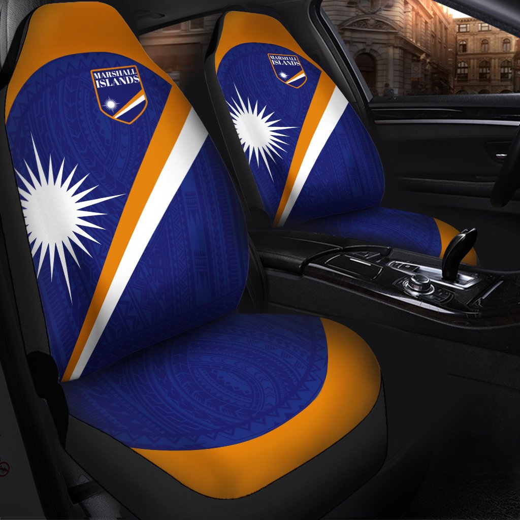 Marshall Islands Car Seat Covers - Flag With Patterns Universal Fit Blue - Polynesian Pride