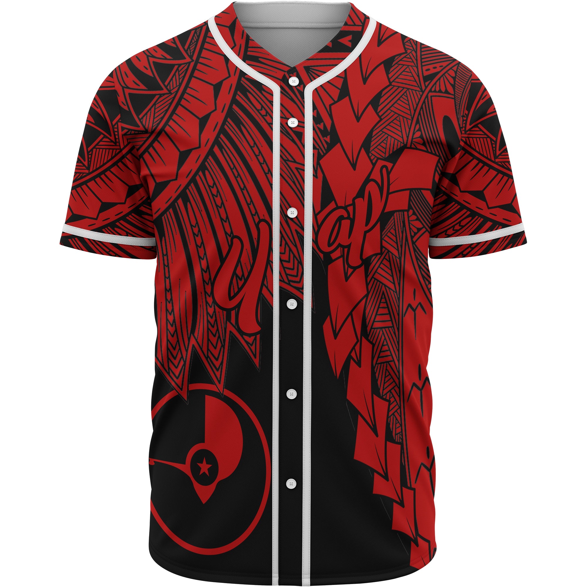 Yap Polynesian Baseball Shirt - Tribal Wave Tattoo Red Unisex Red - Polynesian Pride