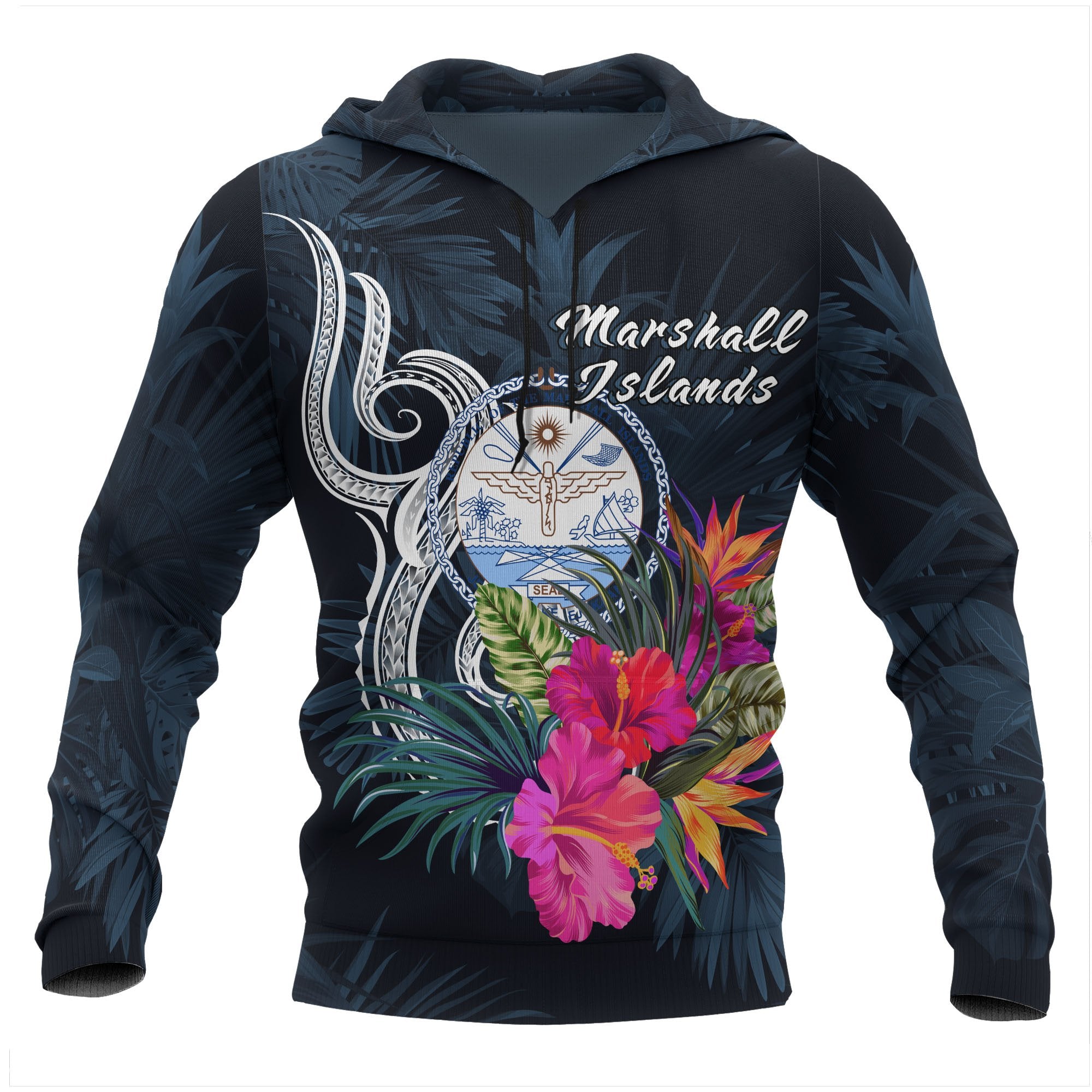 Marshall Islands Polynesian Hoodie Tropical Flower Unisex Blue - Polynesian Pride