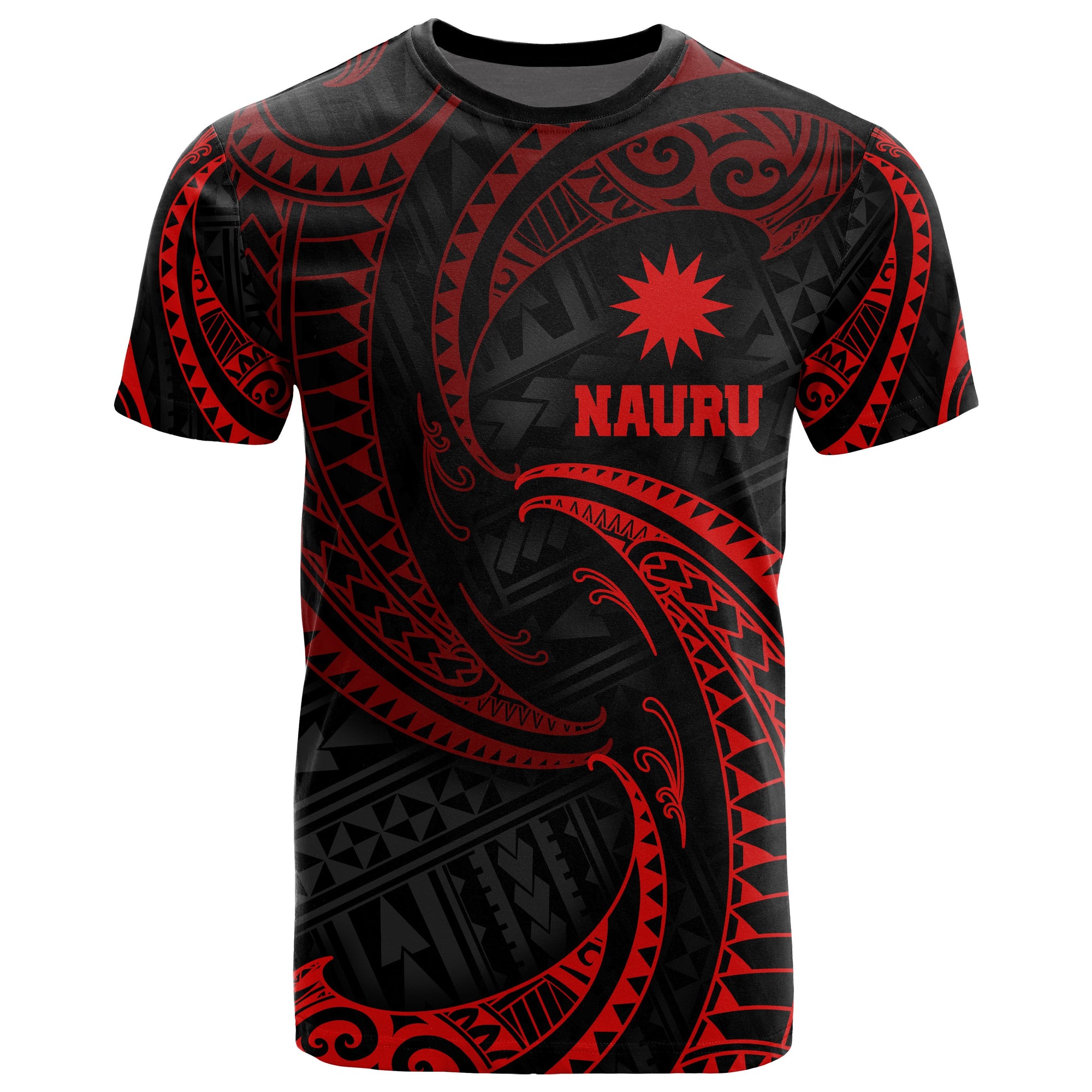 Nauru Polynesian All Over T Shirt Red Tribal Wave Unisex Red - Polynesian Pride