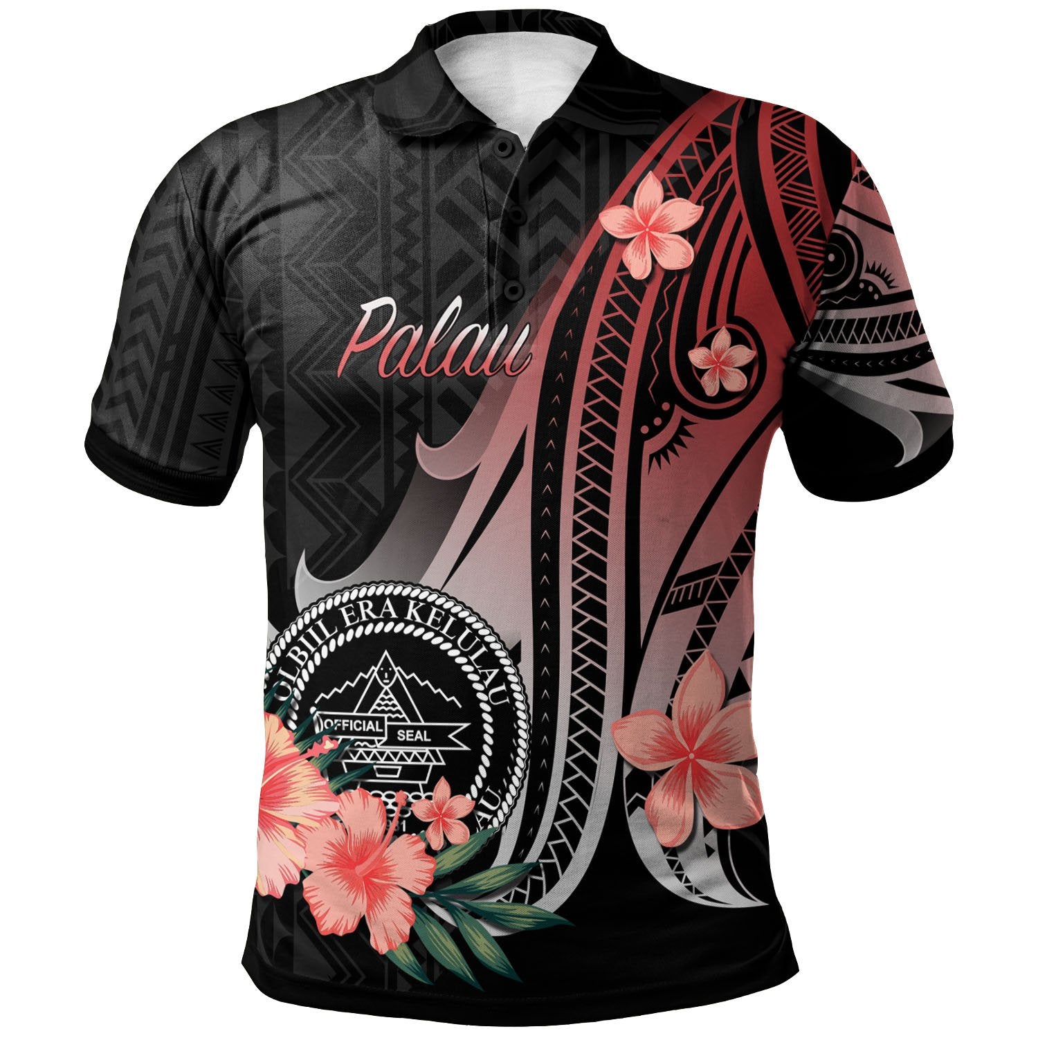 Palau Polo Shirt Red Polynesian Hibiscus Pattern Style Unisex Red - Polynesian Pride