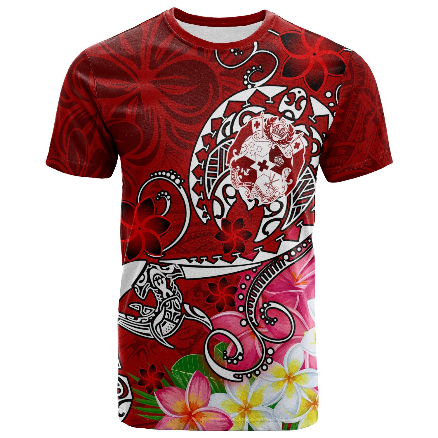 Tonga T Shirt Turtle Plumeria (RED) Unisex Red - Polynesian Pride