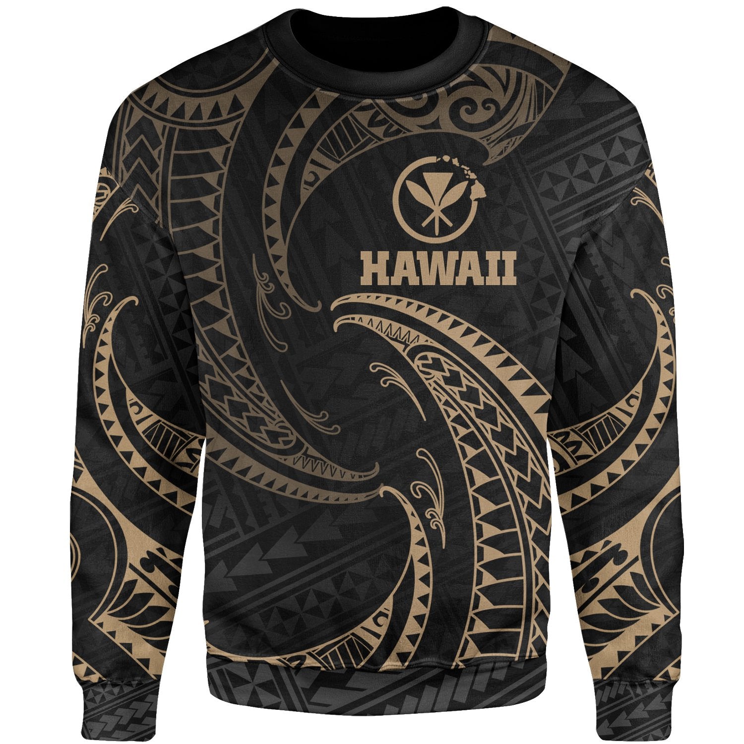 Hawaii Polynesian Sweater - Gold Tribal Wave Unisex Gold - Polynesian Pride