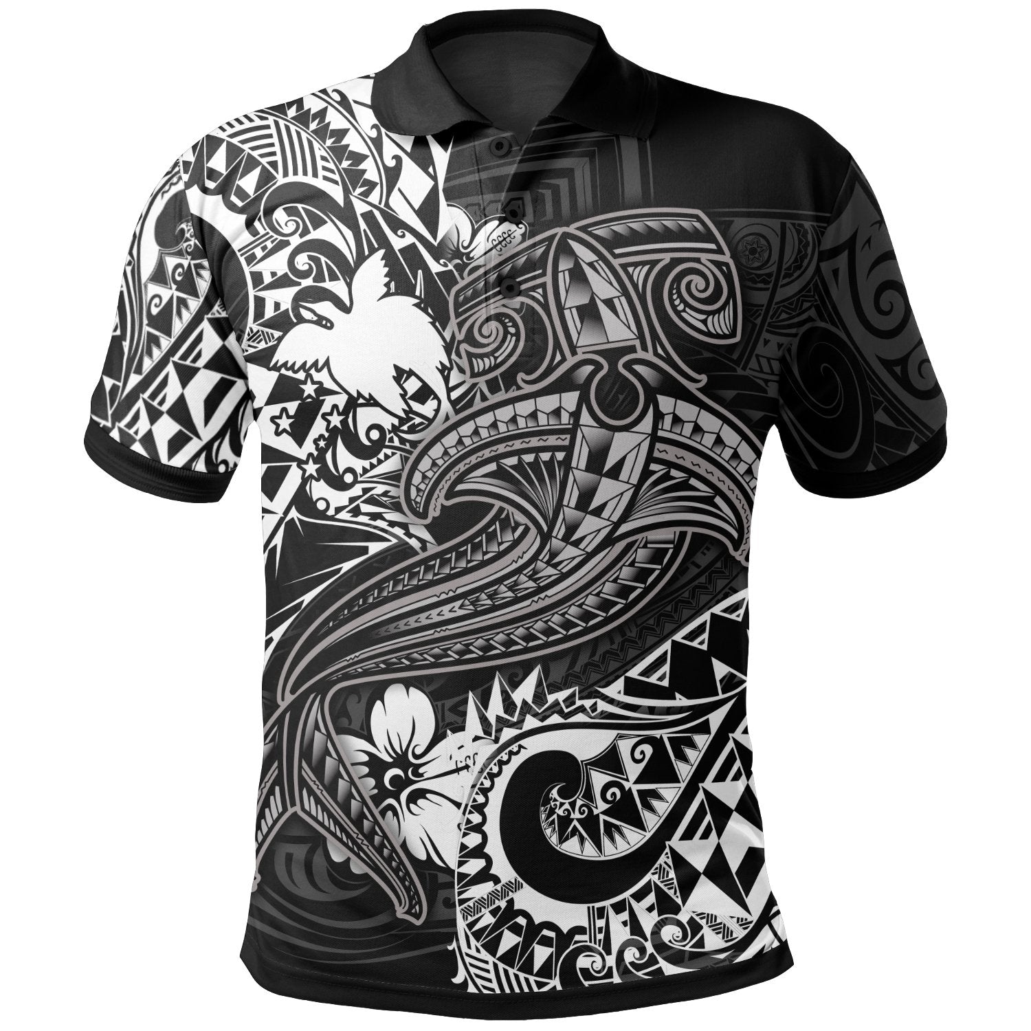 Papua New Guinea Polo Shirt White Shark Polynesian Tattoo Unisex White - Polynesian Pride