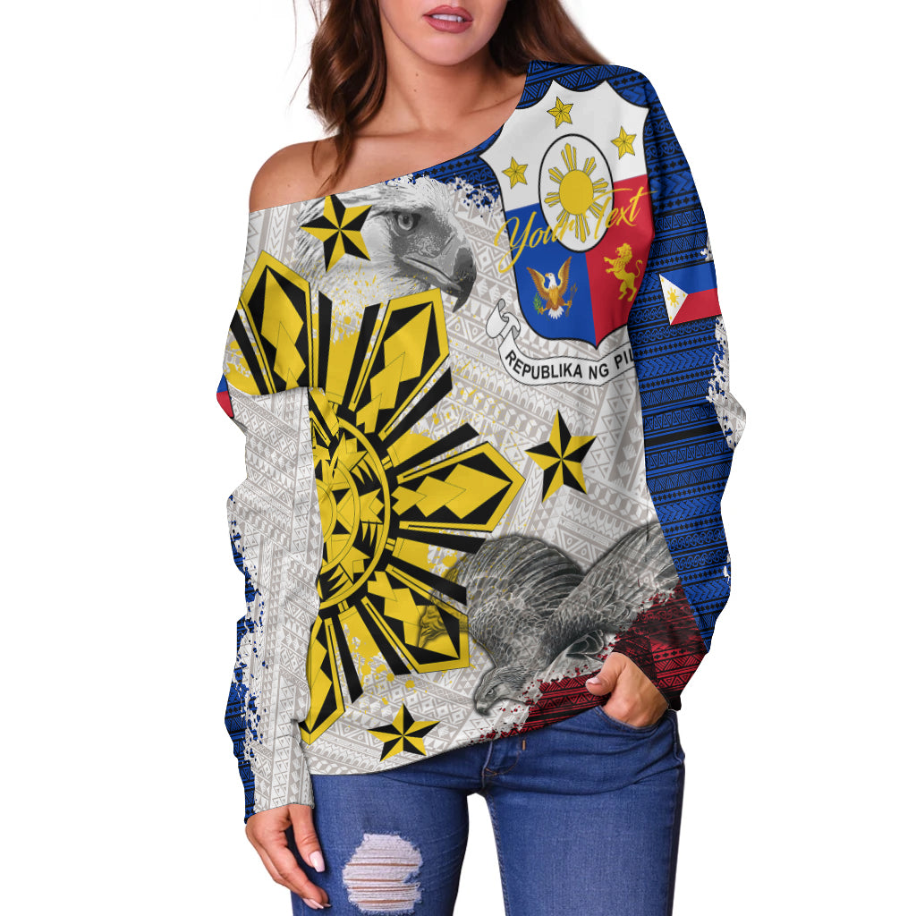 Philippines Filipino Tribal Eagle Women Off Shoulder Sweater - LT2 Women WHITE - Polynesian Pride