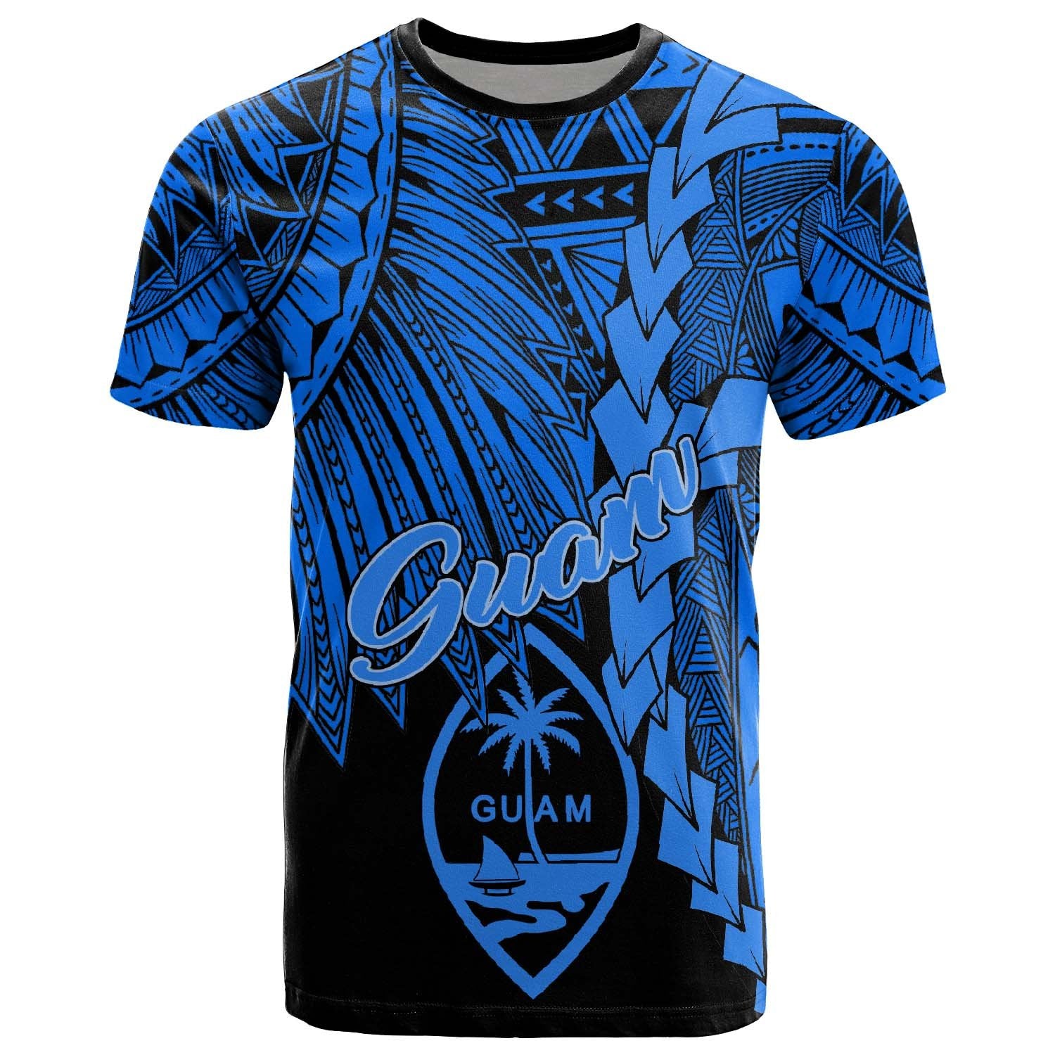 Guam Polynesian T Shirt Tribal Wave Tattoo Blue Unisex Blue - Polynesian Pride