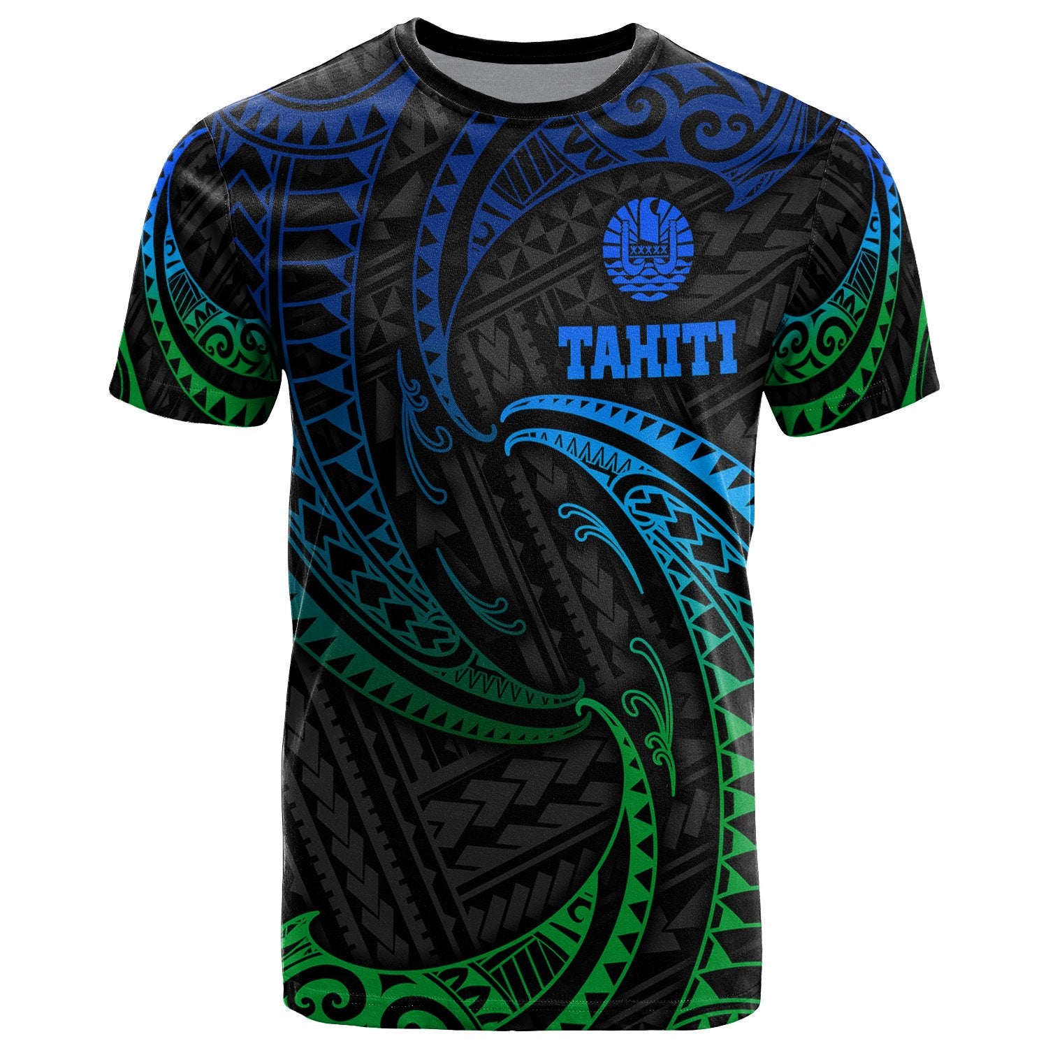 Tahiti Polynesian T Shirt Blue Tribal Wave Ver.02 Unisex Blue - Polynesian Pride
