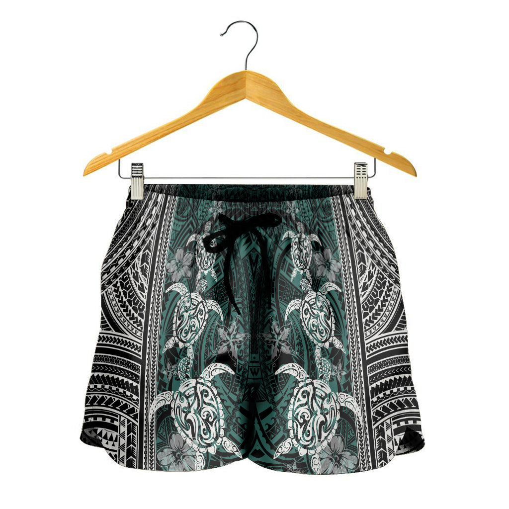 Polynesian Women's Short - Turtle With Ethnic Motives And Floral Elements - LT20 Women Black - Polynesian Pride