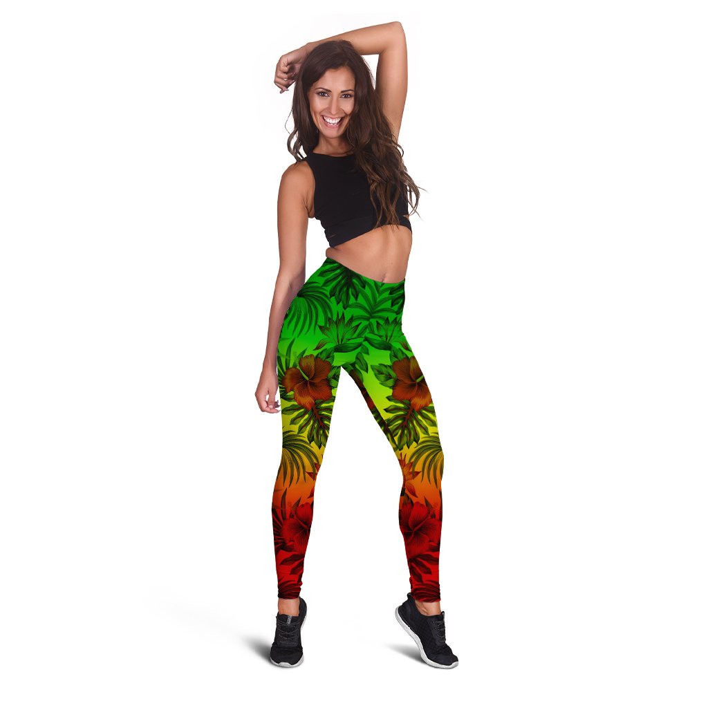 Polynesian Leggings - Reggae Hibiscus Patterns Red - Polynesian Pride