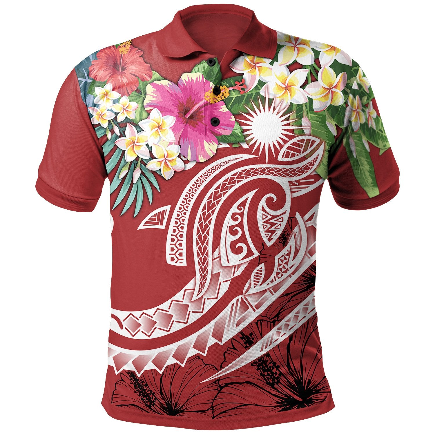 Marshall Islands Polynesian Polo Shirt Summer Plumeria (Red) Unisex Red - Polynesian Pride