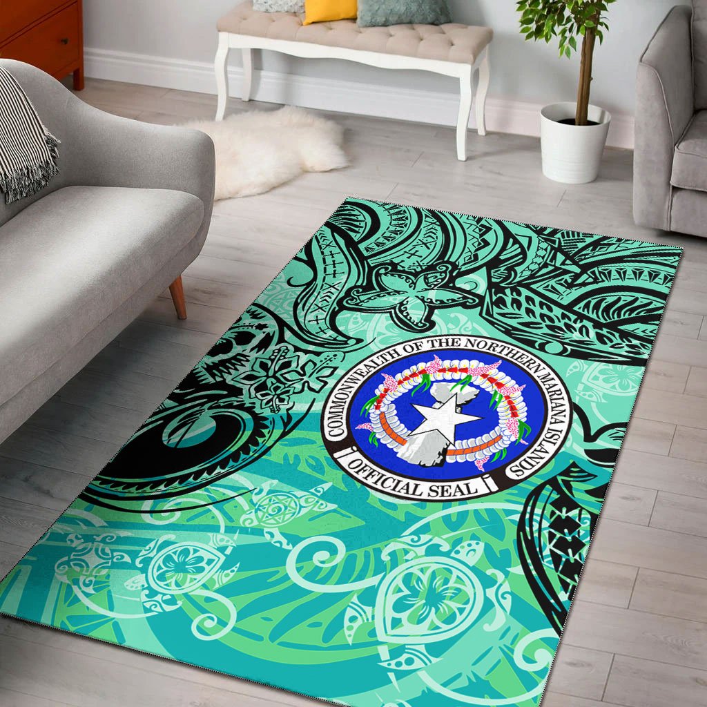 Northern Mariana Islands Area Rug - Vintage Floral Pattern Green Color Green - Polynesian Pride