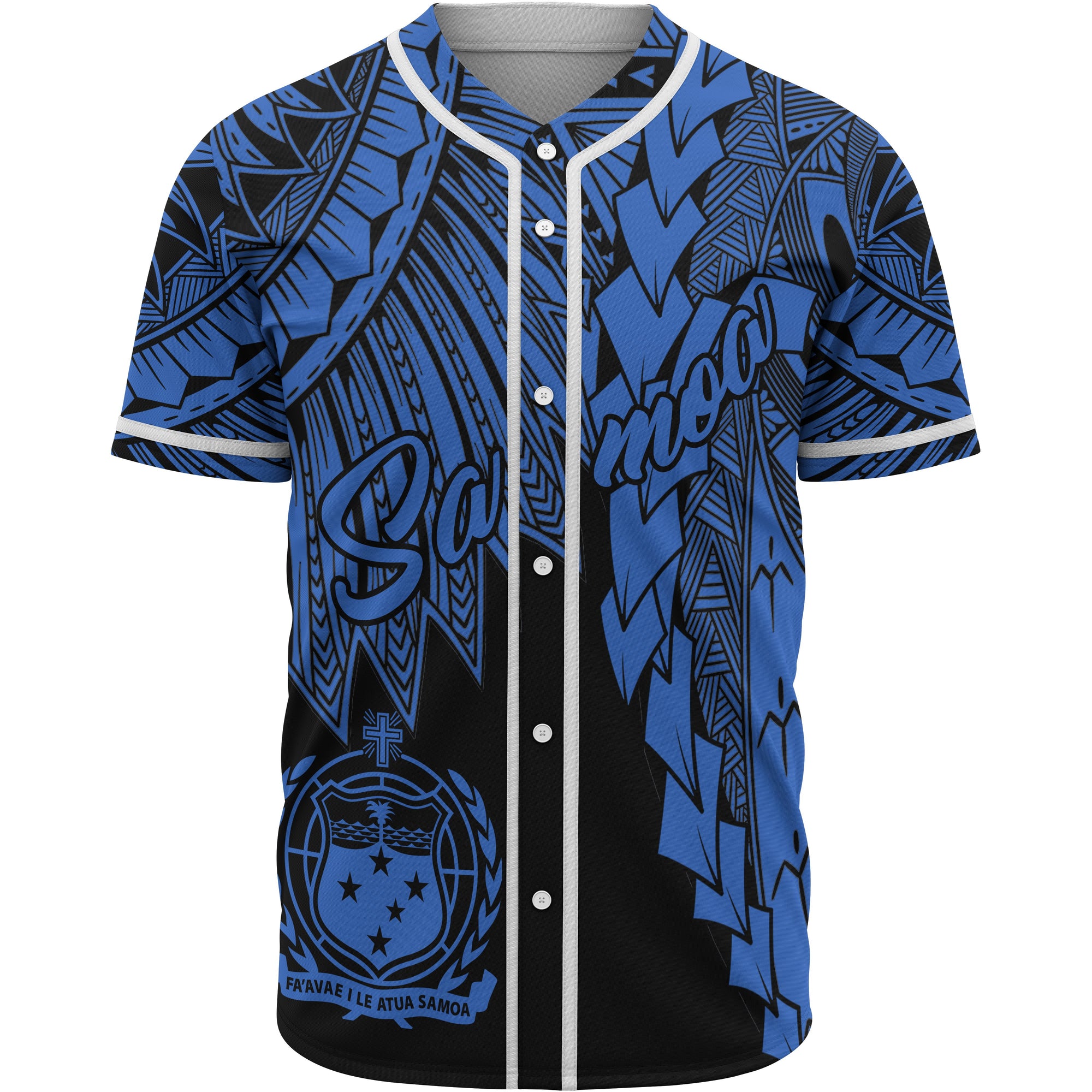 Samoa Polynesian Baseball Shirt - Tribal Wave Tattoo Blue Unisex Blue - Polynesian Pride