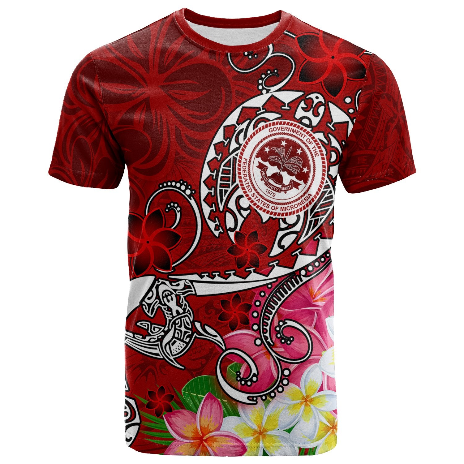 FSM T Shirt Turtle Plumeria (Red) Unisex Red - Polynesian Pride