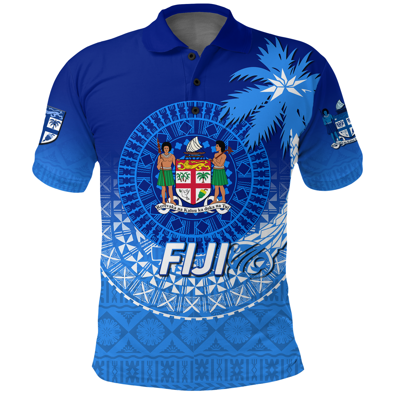 Fiji Tapa Tribal Coconut Tree Polo Shirt LT12 Unisex Blue - Polynesian Pride