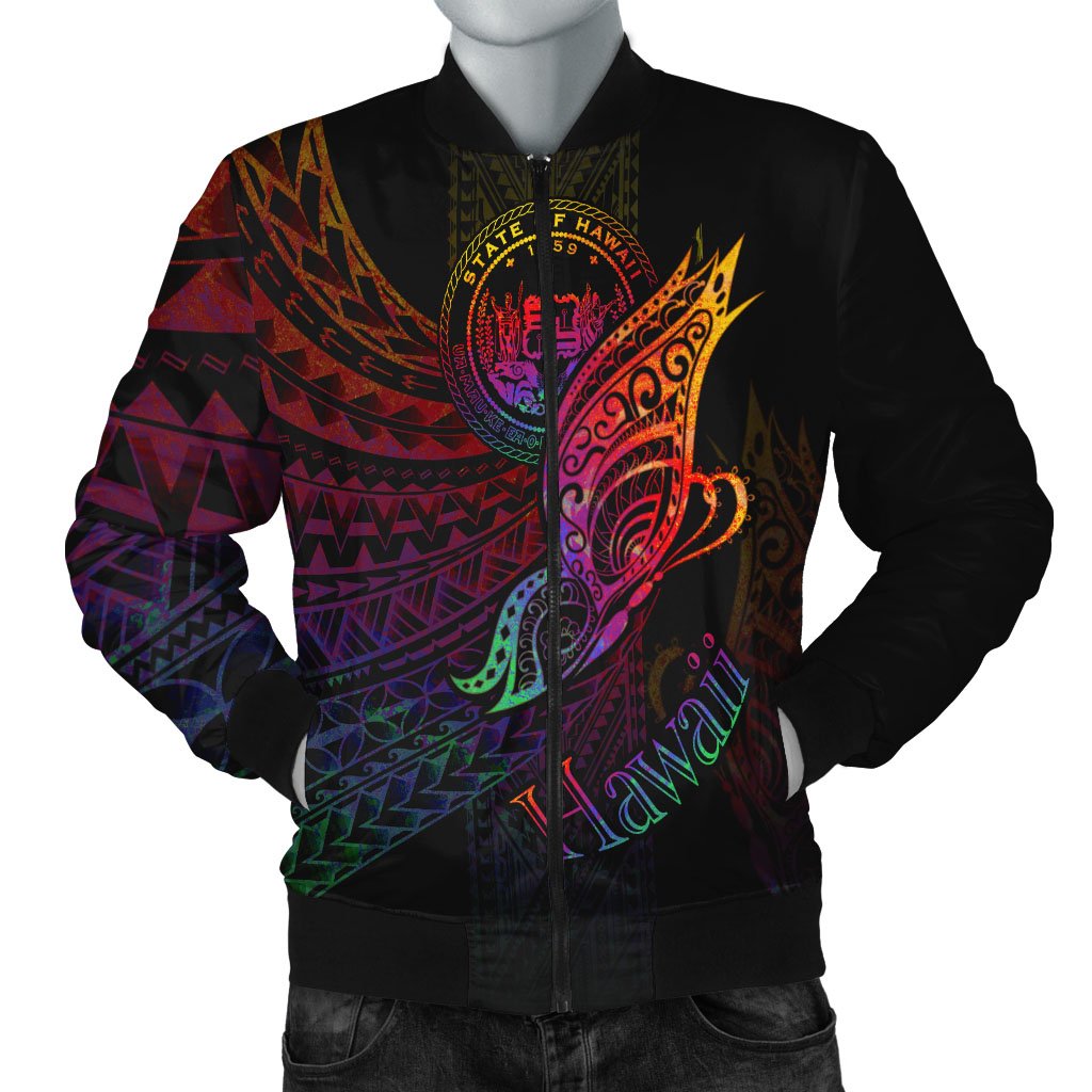 Hawaii Men's Bomber Jacket - Butterfly Polynesian Style Black - Polynesian Pride