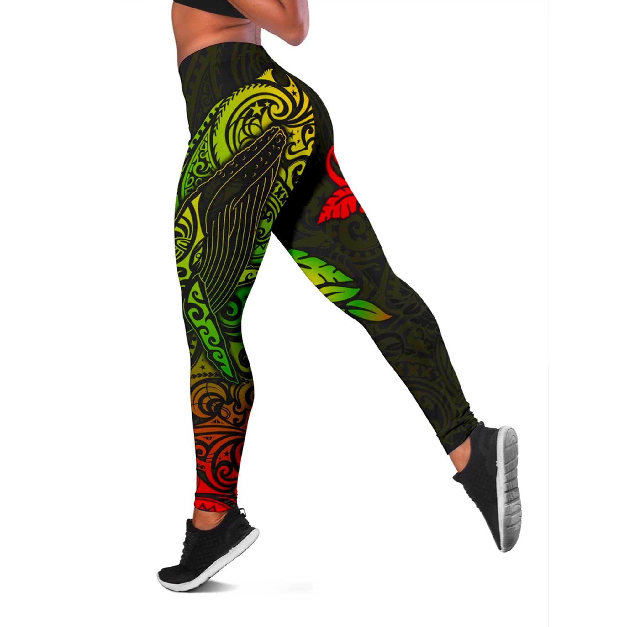 Polynesian Hawaii Leggings - Polynesian Reggae Humpback Whale Black - Polynesian Pride