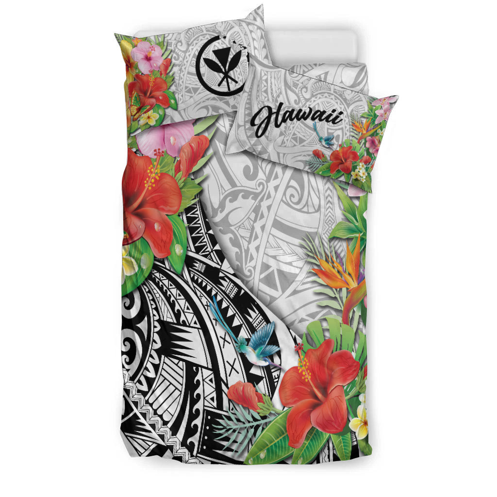 Hawaii Hibiscus Kanaka Polynesia Bedding Set - LT2 WHITE - Polynesian Pride