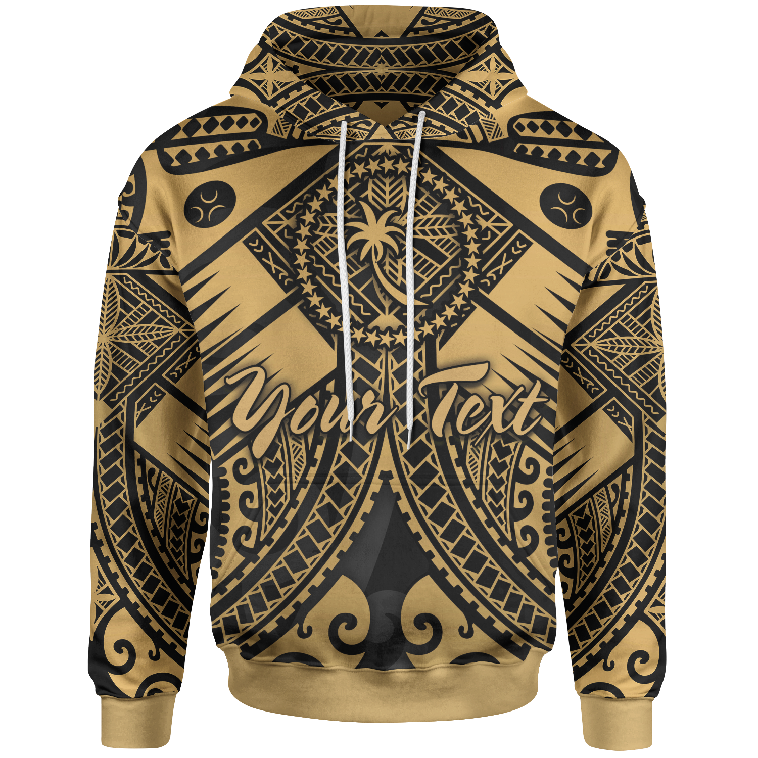 Chuuk Custom Hoodie Gold Seal with Polynesian Tattoo Unisex Gold - Polynesian Pride