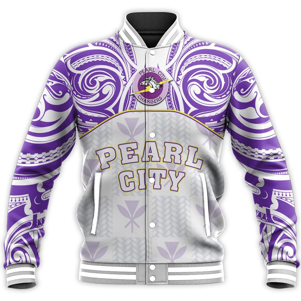 Hawaii Baseball Jacket - Kanaka Pearl City High School Baseball Jacket Demodern Style AH Unisex White - Polynesian Pride