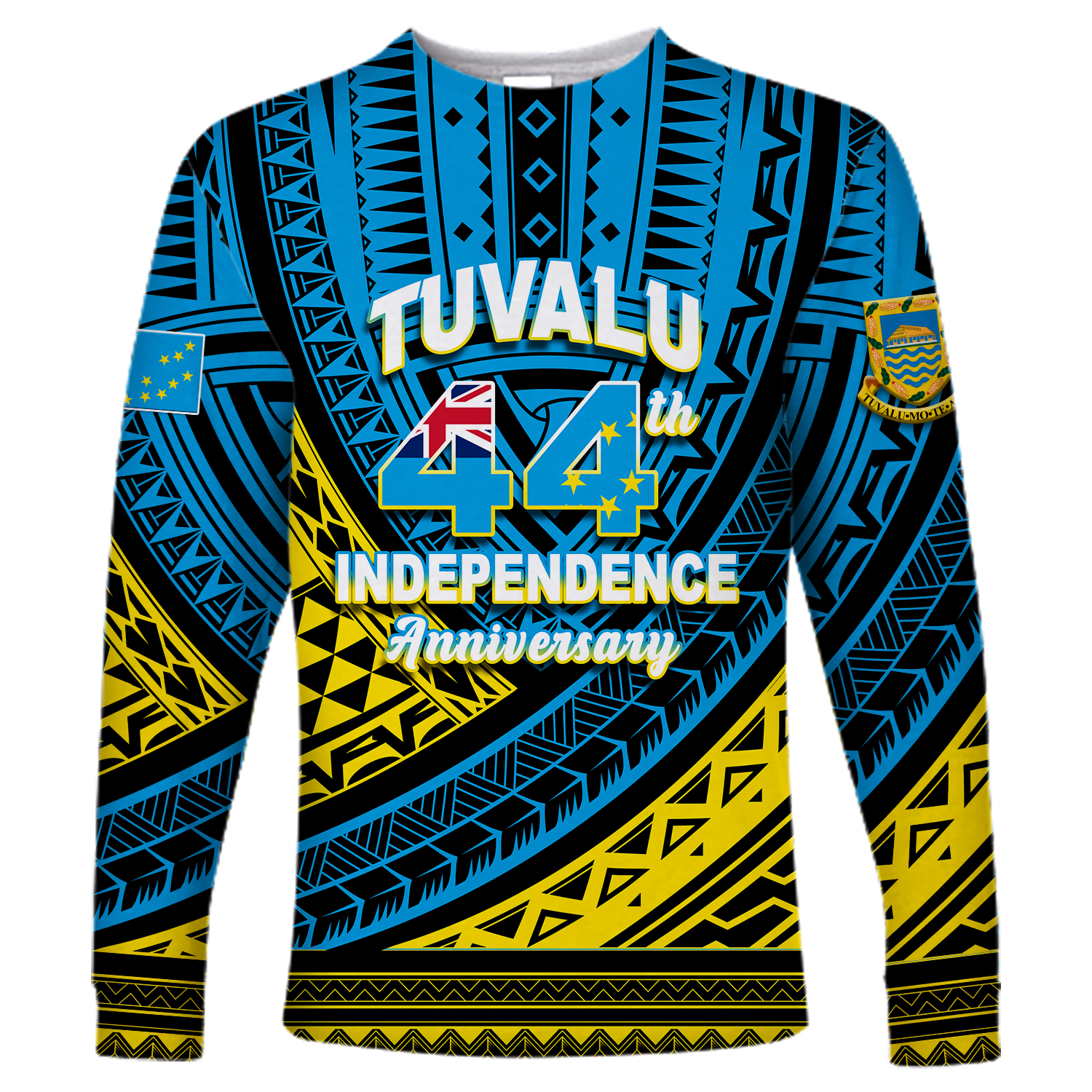 (Custom Personalised) Tuvalu Long Sleeve Shirt 44th Independence Anniversary - Tribal Pattern - LT12 Unisex Blue - Polynesian Pride