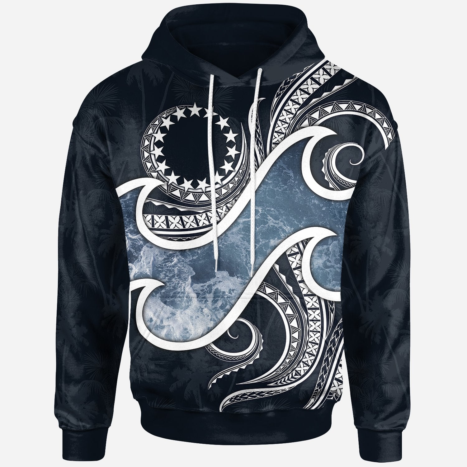 Cook Islands Polynesian Hoodie Ocean Style Unisex Blue - Polynesian Pride